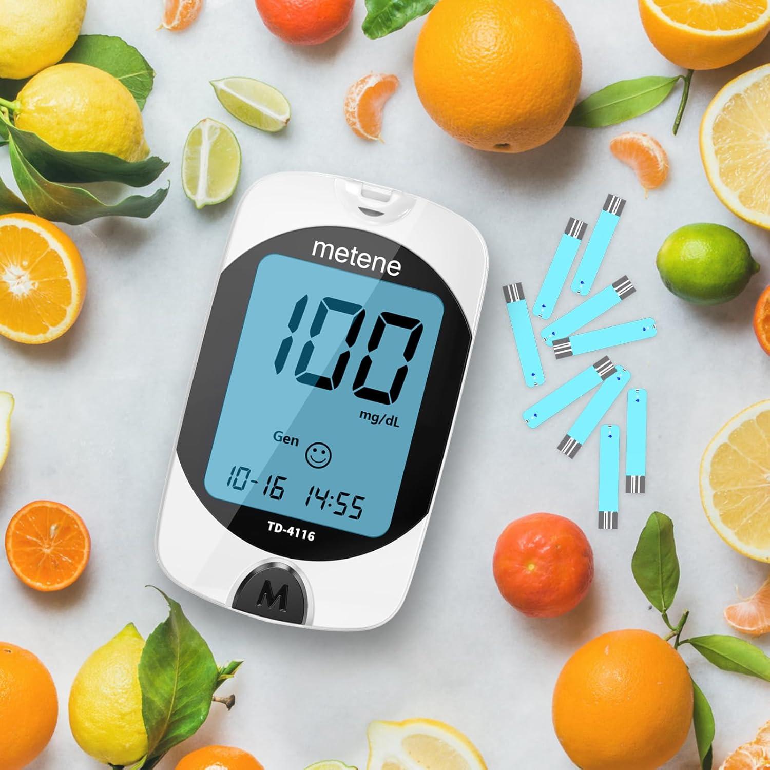 Kit de Monitor de Glucosa Metene TD-4116 con 100 Tiras y Lancetas