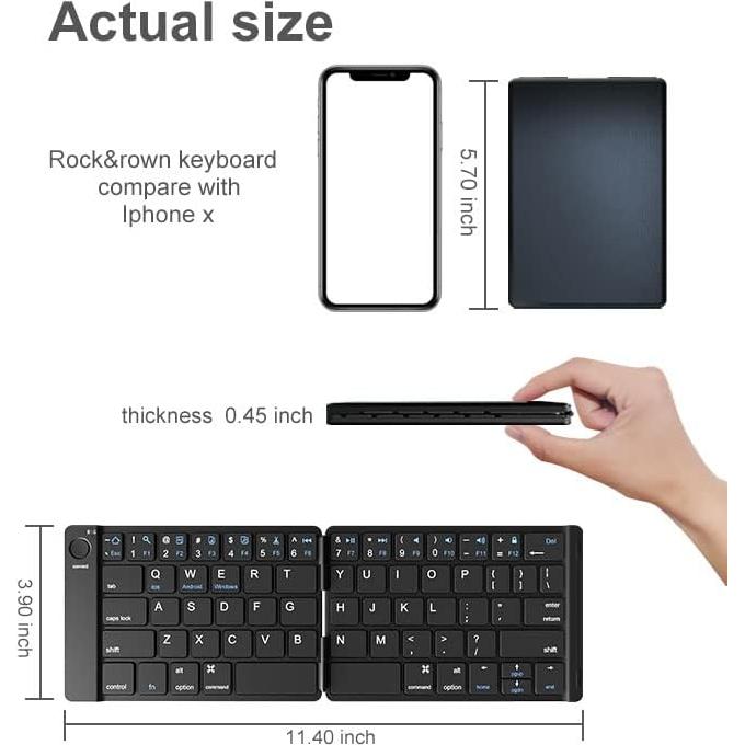 Teclado Plegable Bluetooth ROCK&ROWN - Inalámbrico Portátil Negro