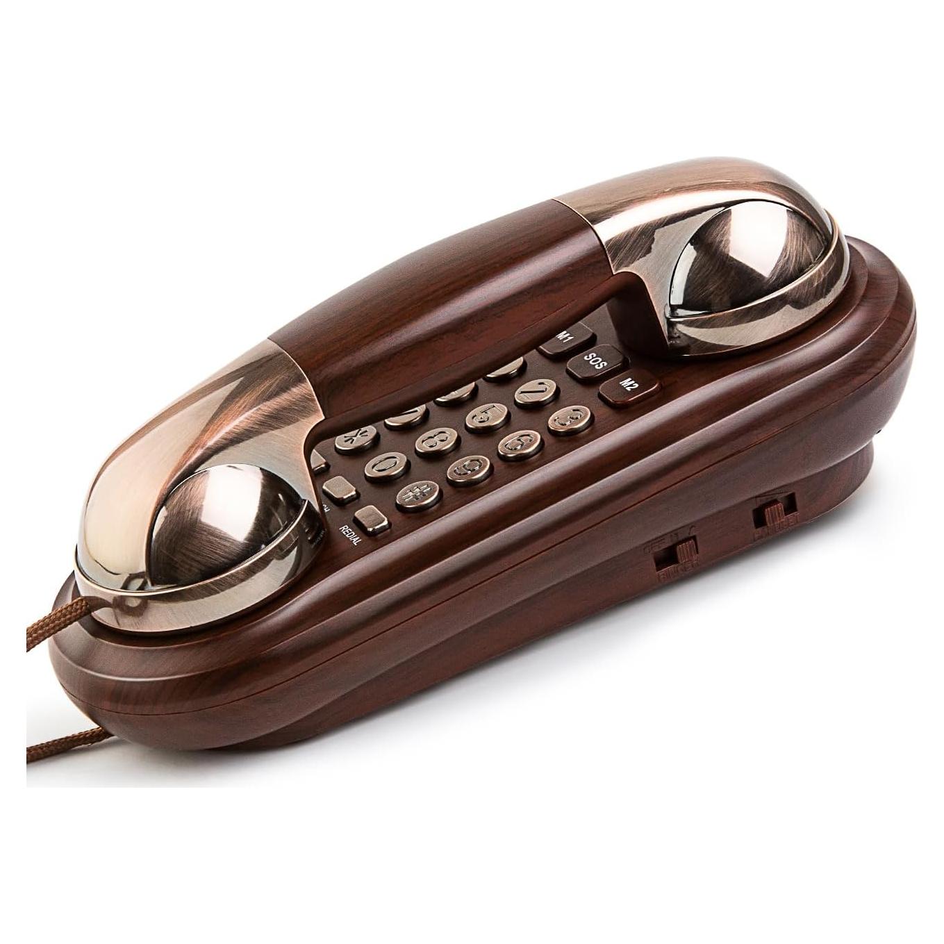 Teléfono de Pared Retro Sangyn de Madera Roja con Timbre Fuerte