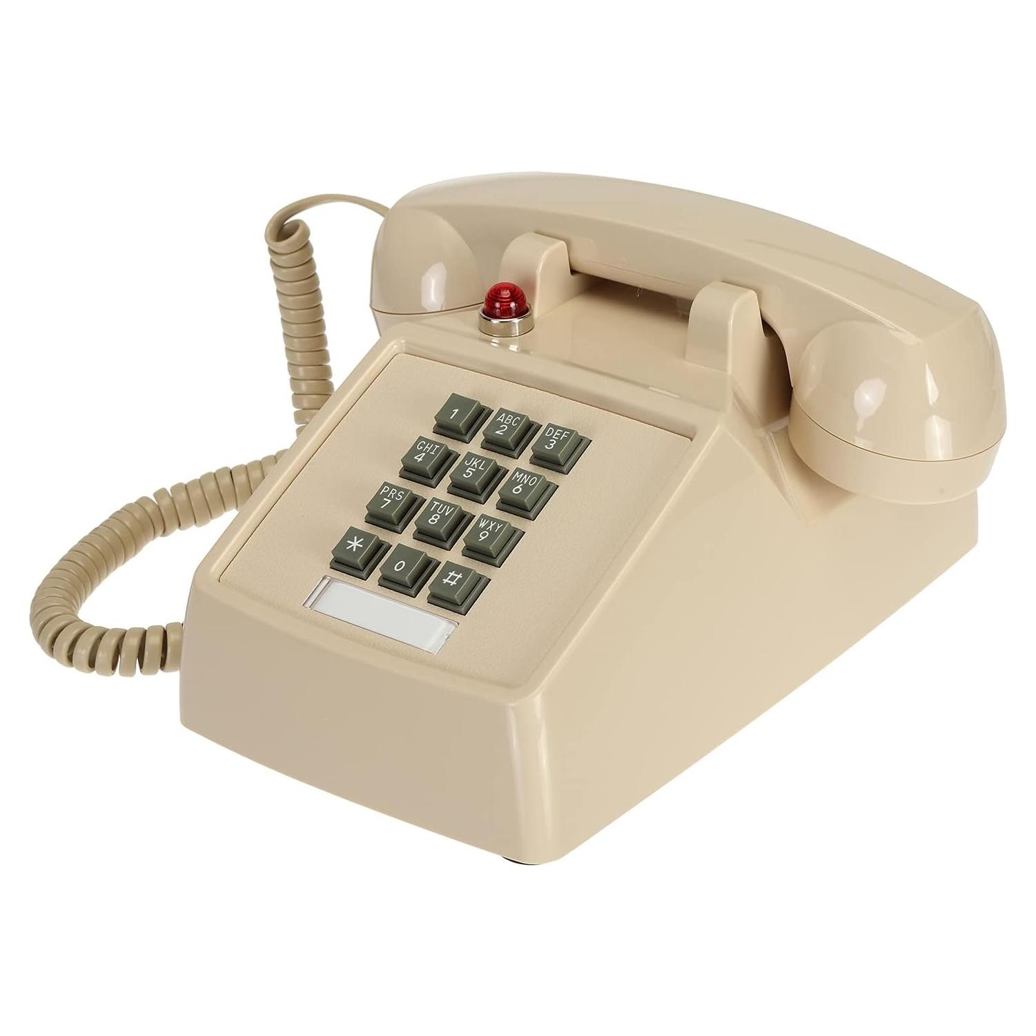 Teléfono de Línea Fija Vintage SOUJOY Beige con Timbre Fuerte