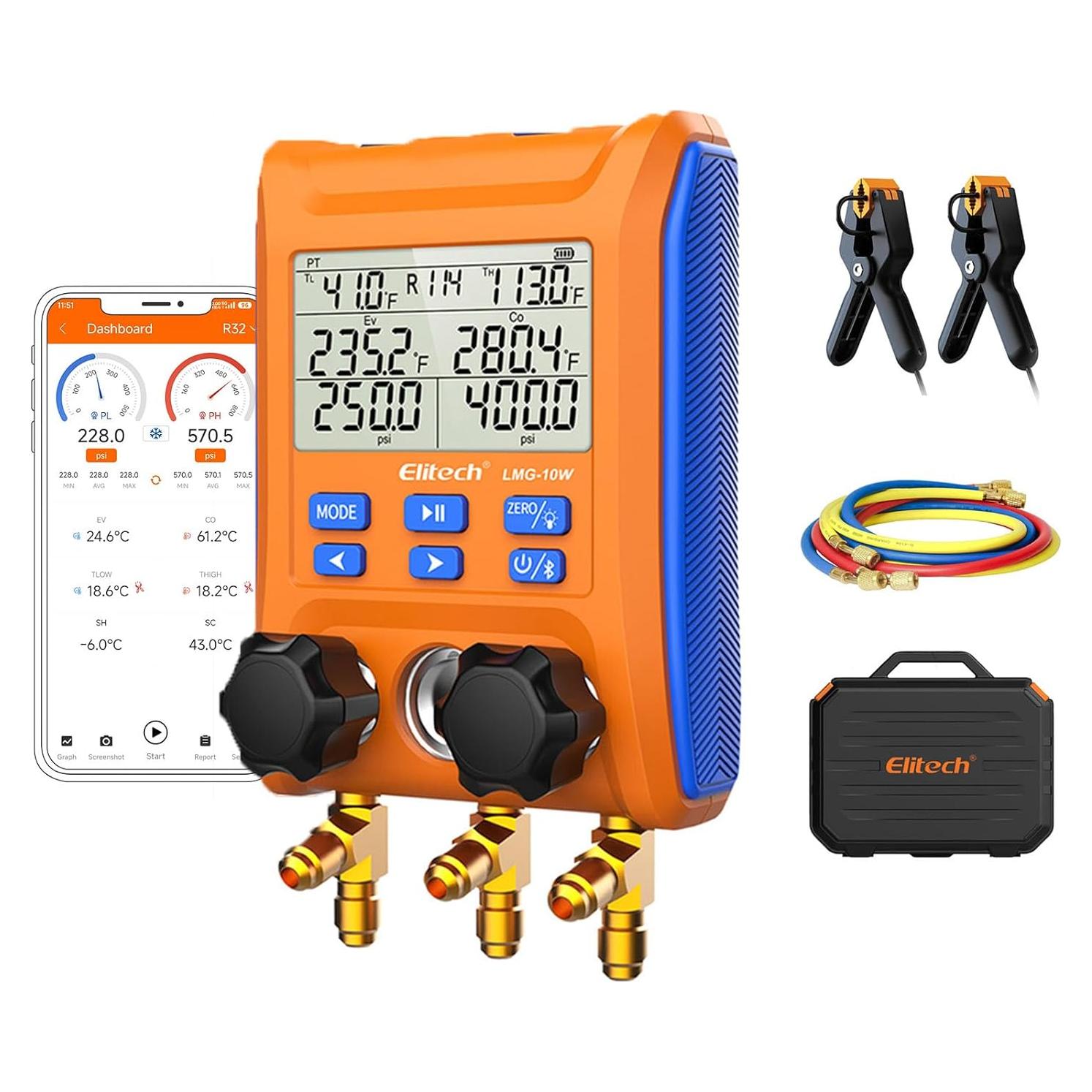 Manómetros Digitales Inalámbricos Elitech LMG-10W para HVAC