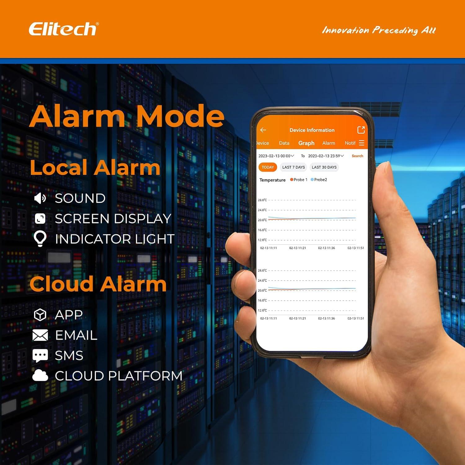 Elitech 4G Wireless Remote Real-Time IOT Data Logger, APP/Cloud Data Storage, with Dual External Expansion Channel with T&H Probe + Glycol Bottle Temp Probe