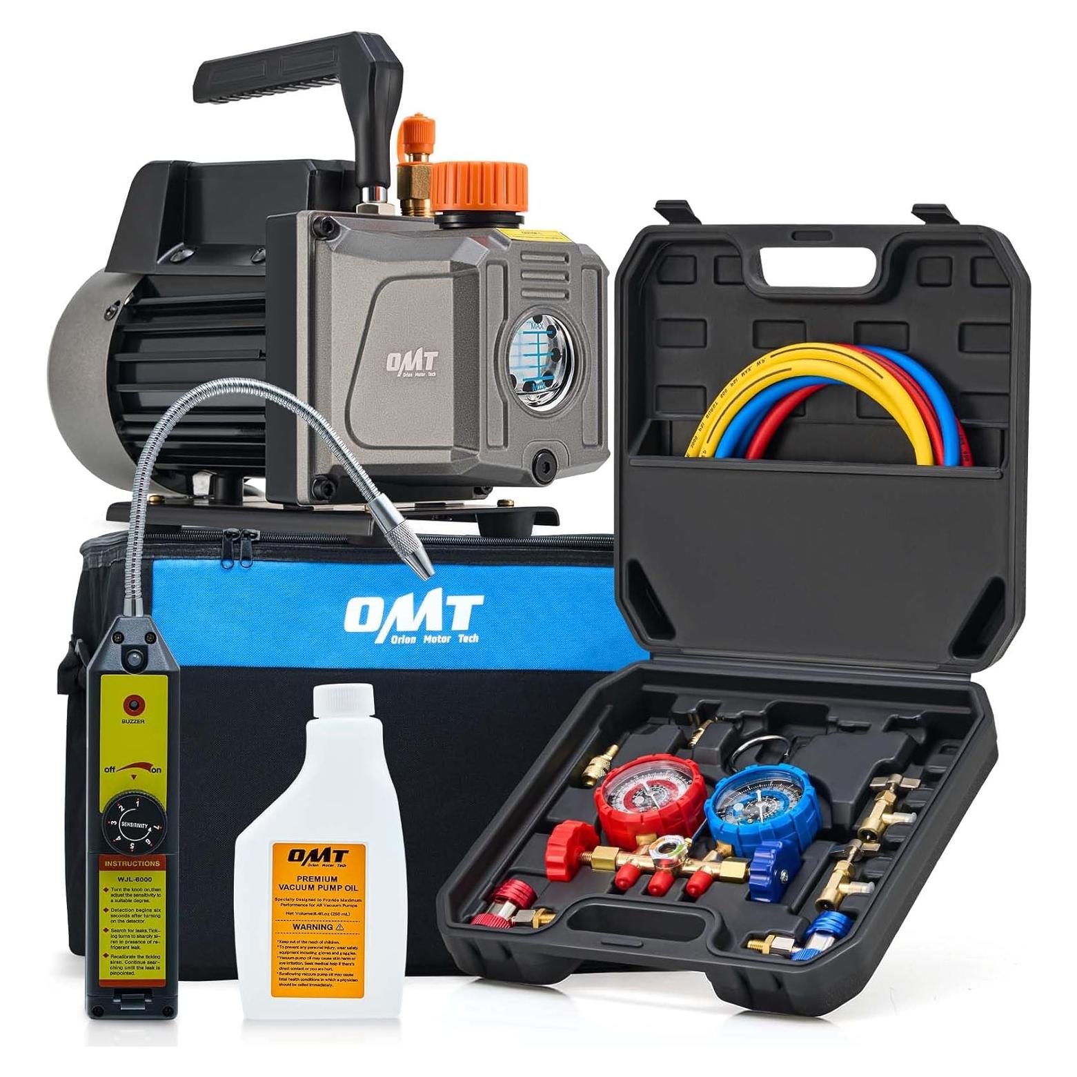 Kit de Bomba de Vacío Orion Motor Tech 1/3 hp 4.0 CFM con Manómetro