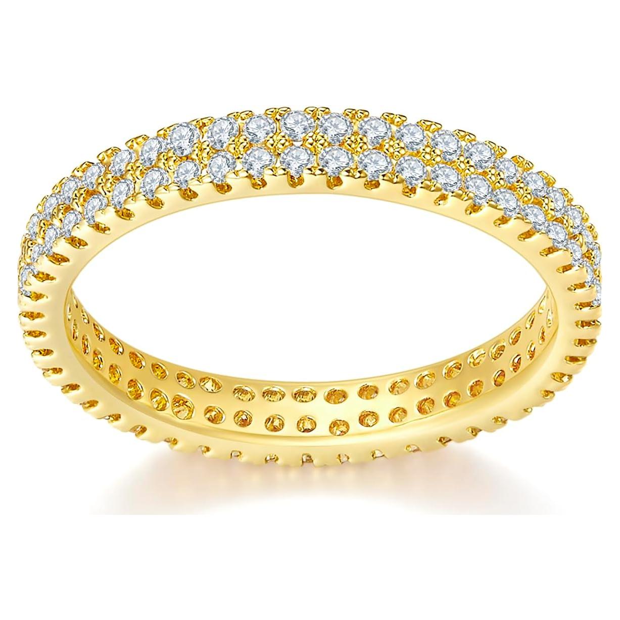 Anillo MINDDHA Baño de Oro 14K 2mm con Zirconia Cubica - Tamaño 9