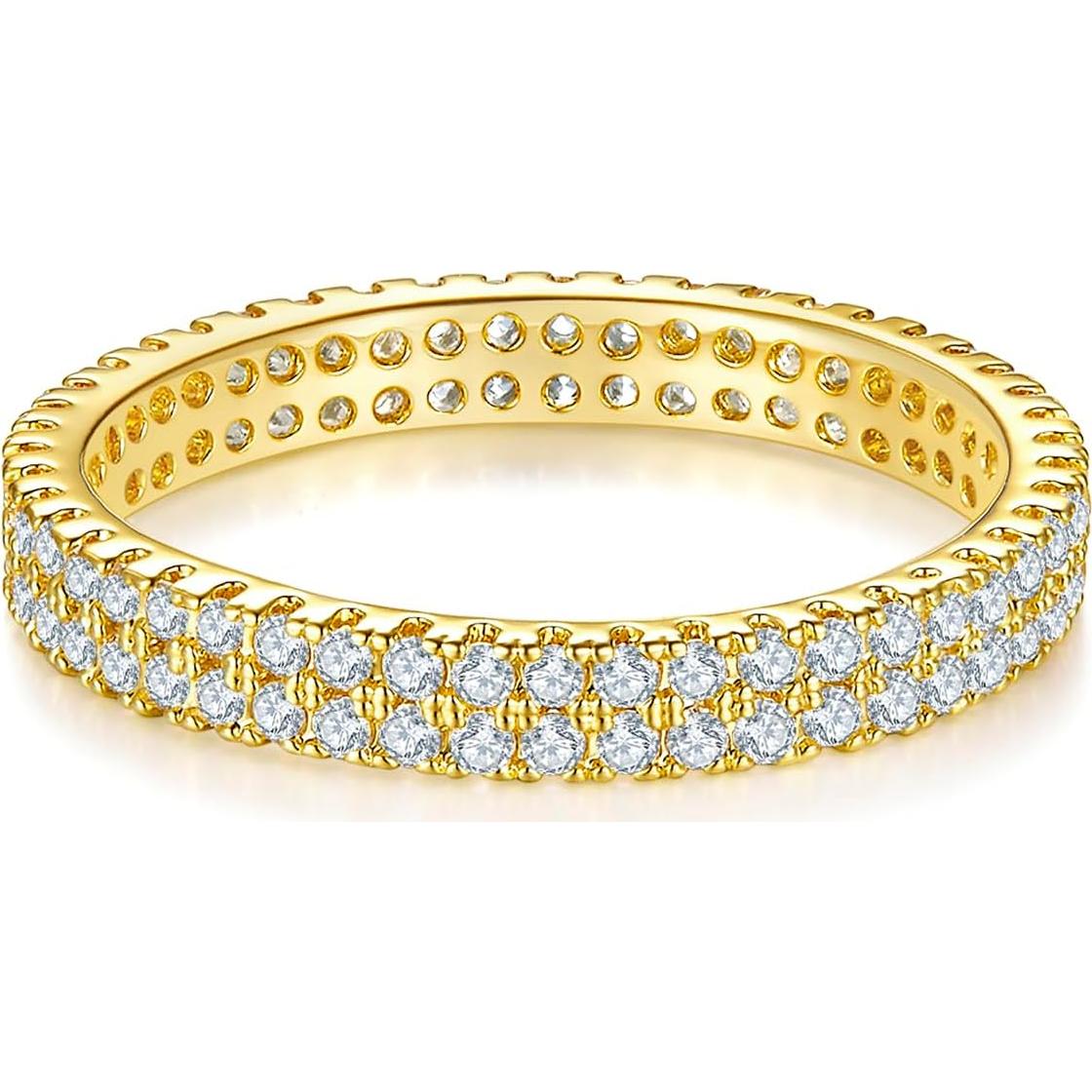 Anillo MINDDHA Baño de Oro 14K 2mm con Zirconia Cubica - Tamaño 9