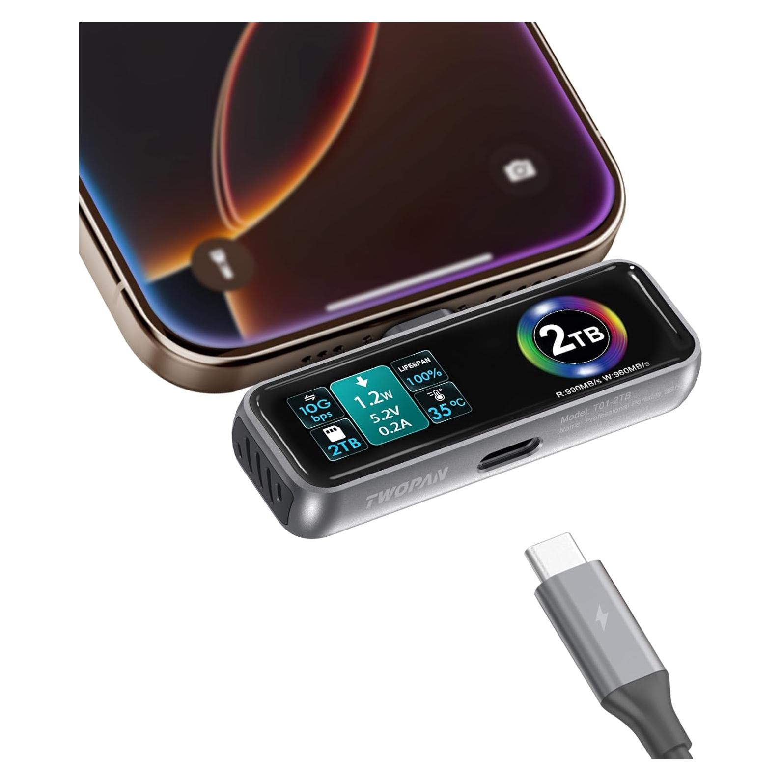 SSD Portátil MagSafe TWOPAN 2TB para iPhone 15/16 Pro