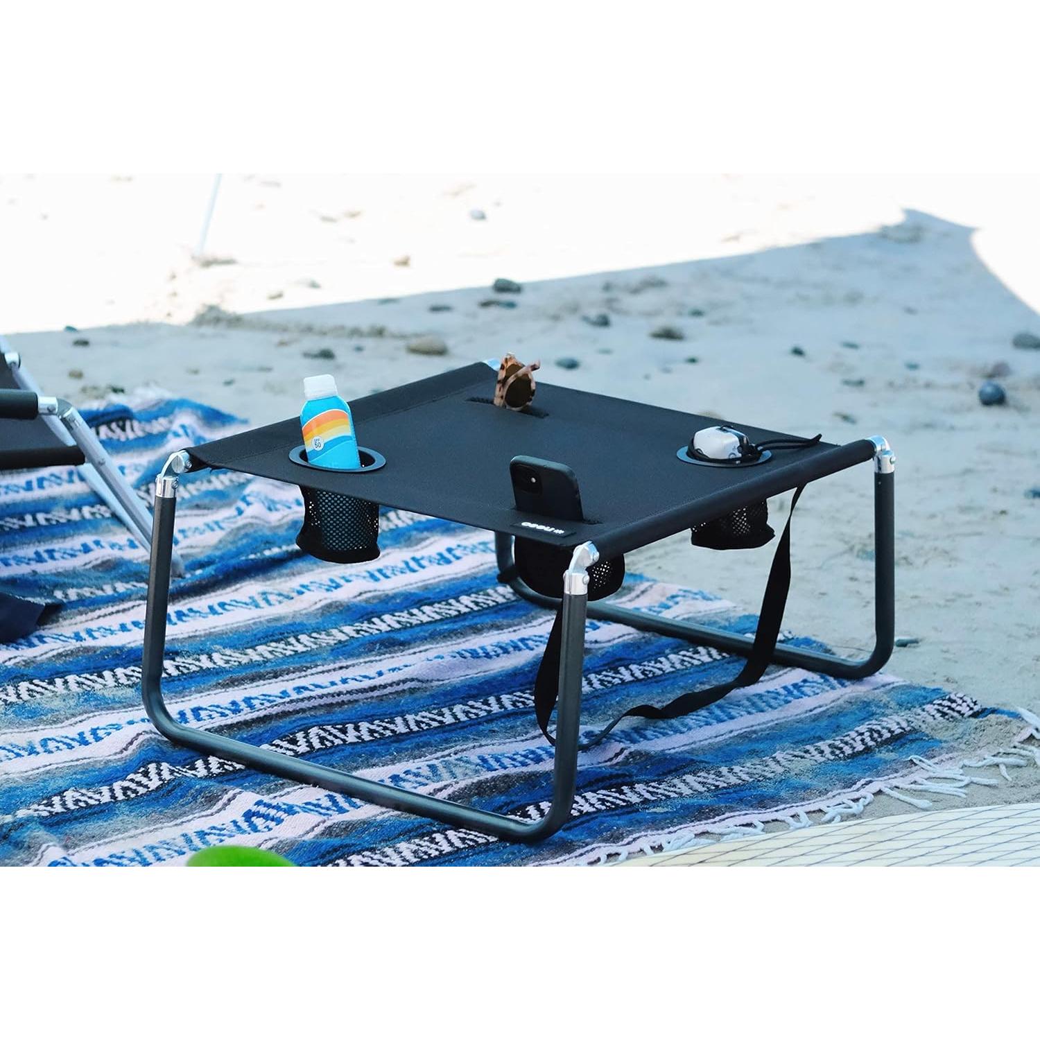 Mesa de Playa Portátil Neso TABALL Negra con Portavasos