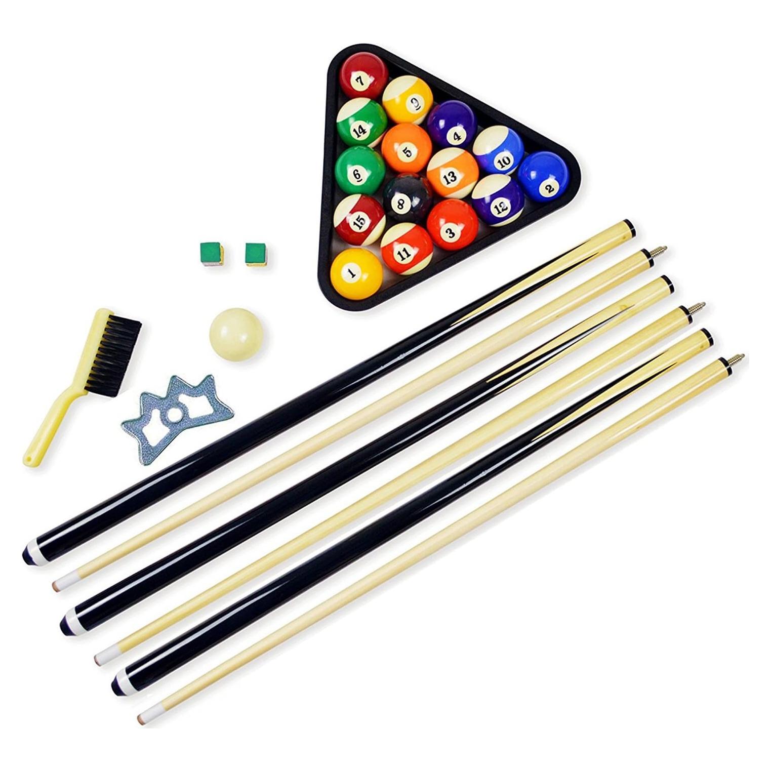 Kit de Accesorios para Billar Hathaway - 2 Palos 145 cm, 16 Bolas, Triángulo, Cepillo y Tiza