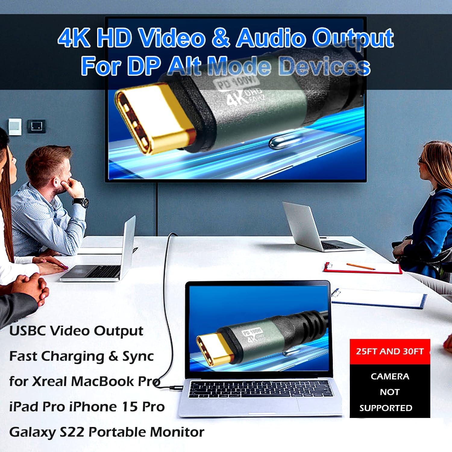 Cable USB-C a USB-C YOTETION 12m 4K@60Hz 100W Carga Rápida