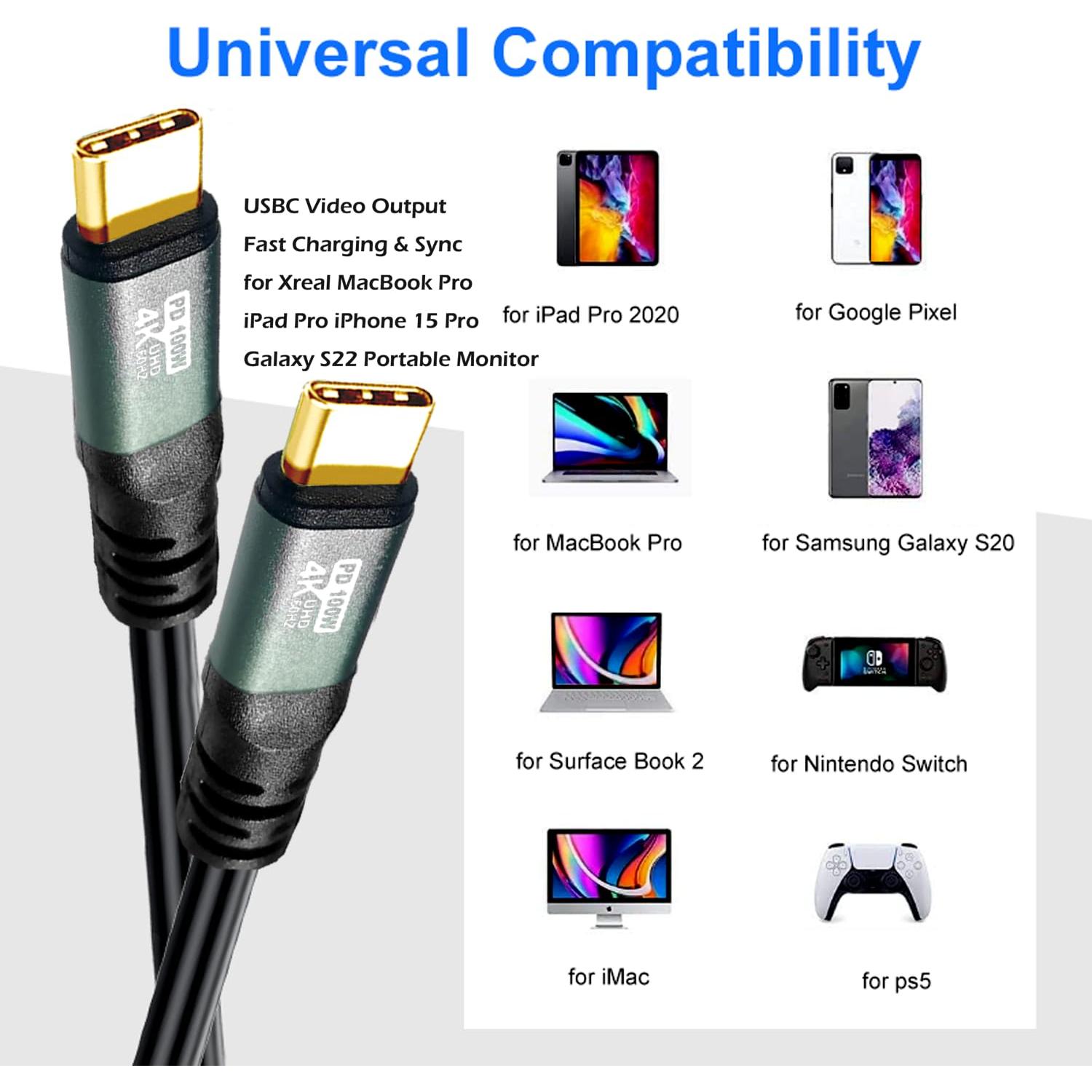 Cable USB-C a USB-C YOTETION 12m 4K@60Hz 100W Carga Rápida