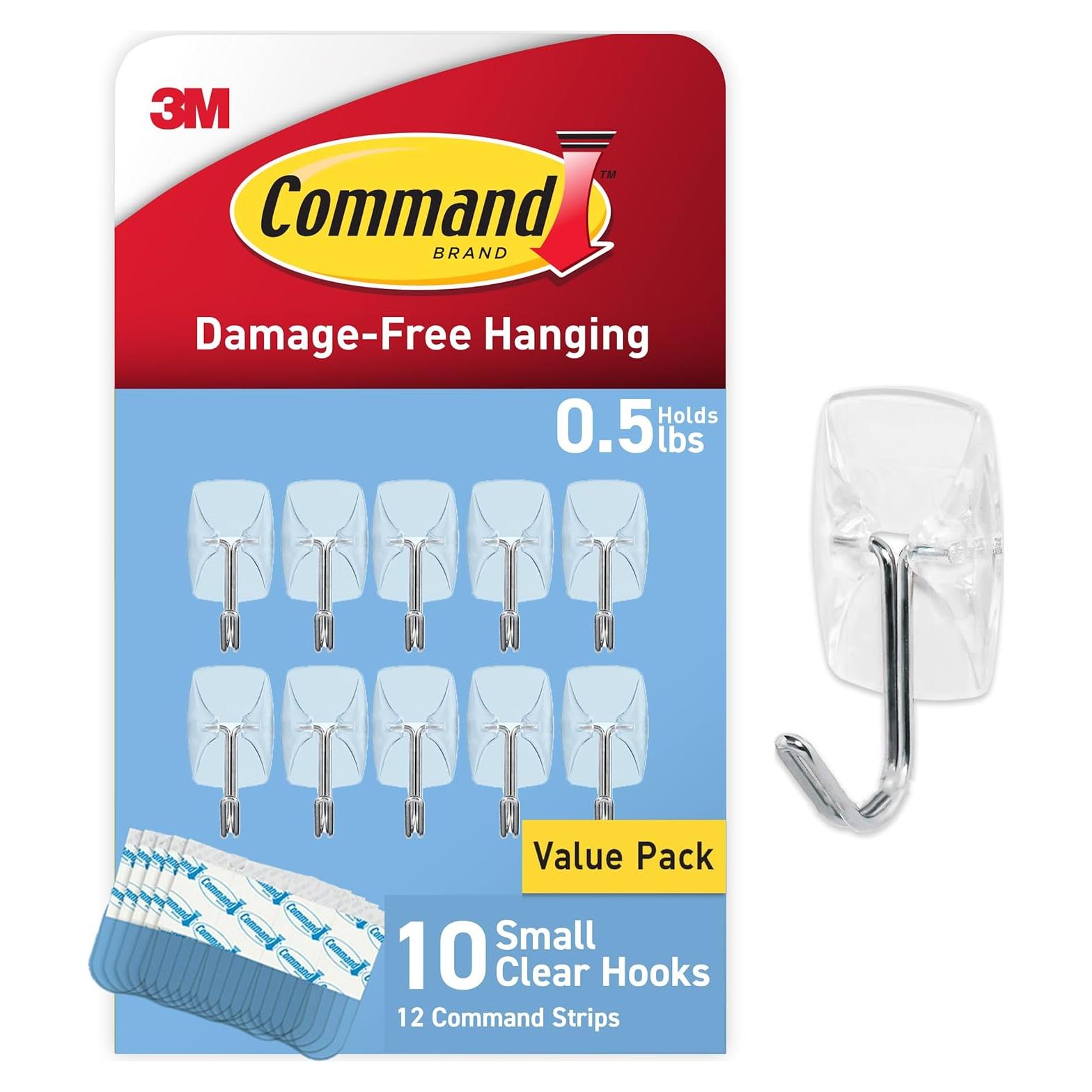 Ganchos de Alambre Transparente 3M Command - 10 Ganchos, 12 Tiras Adhesivas, Soporta 0.23 kg