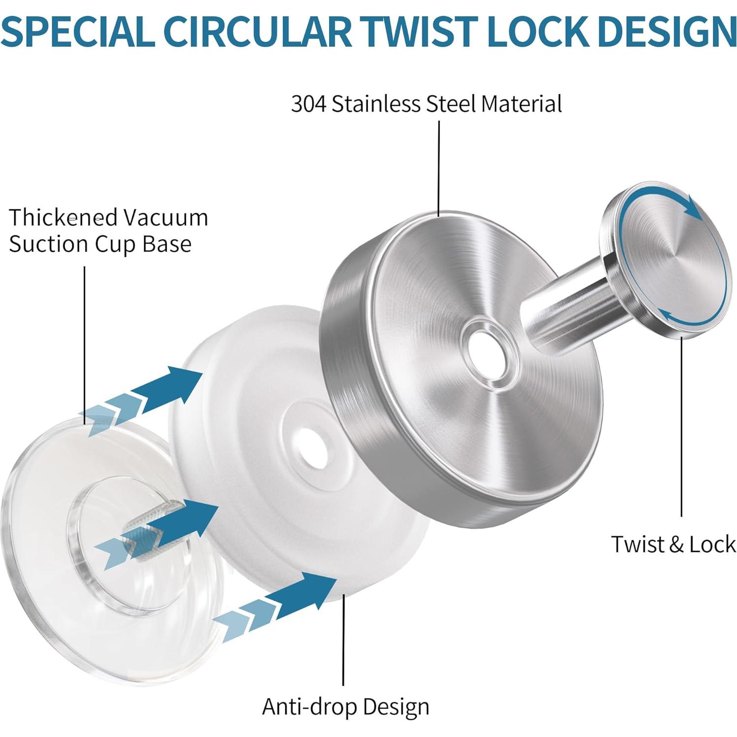 Ganchos de Ventosa Deluwire 2PC Plata para Ducha y Cocina