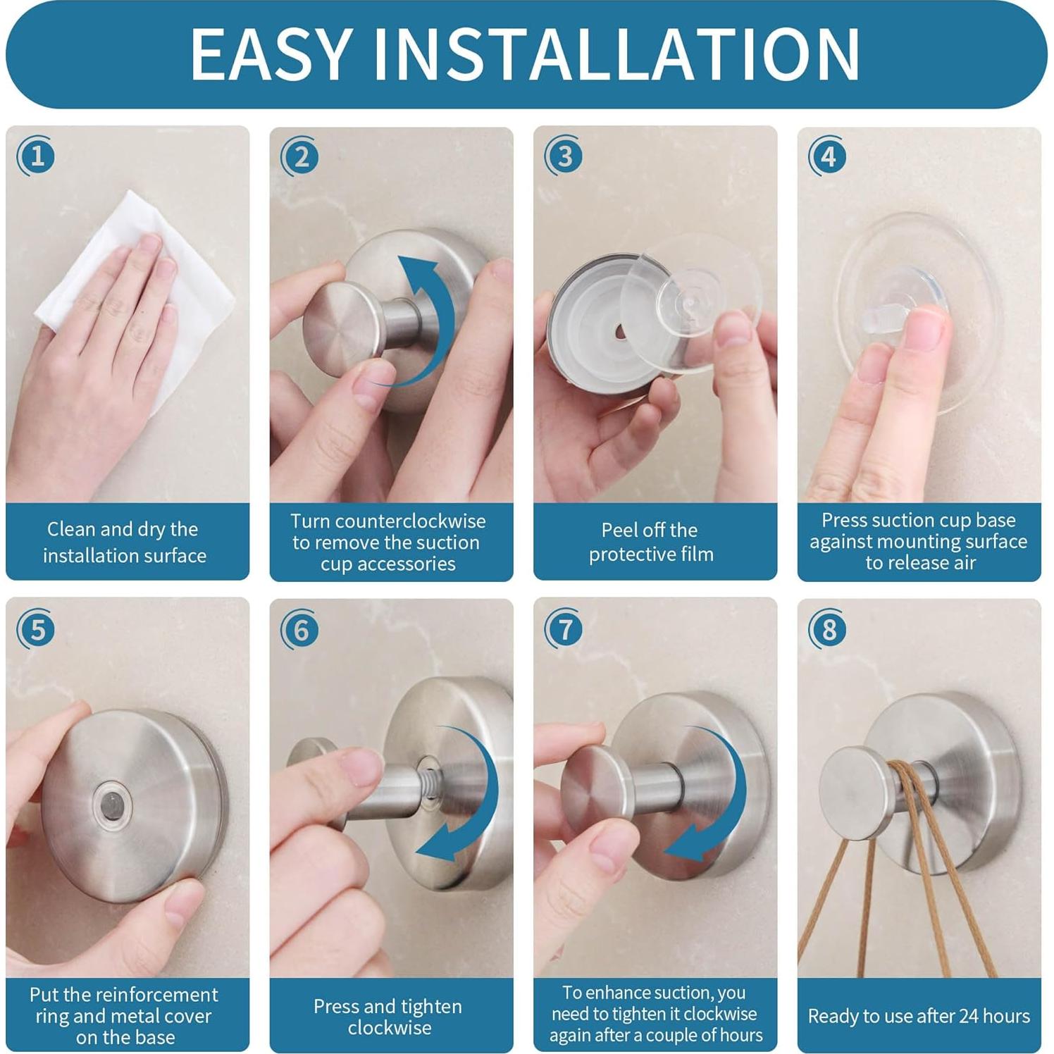 Ganchos de Ventosa Deluwire 2PC Plata para Ducha y Cocina