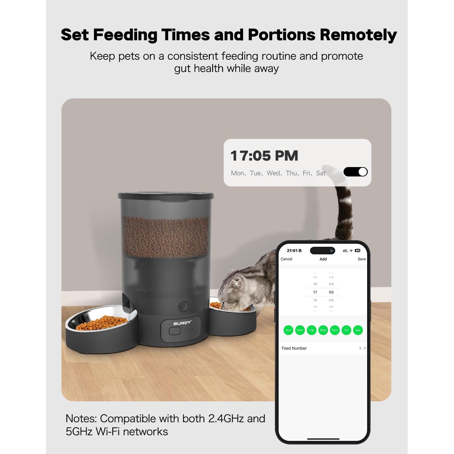 Comedero Automático SURDY para Gatos 3L WiFi Doble Alimentación