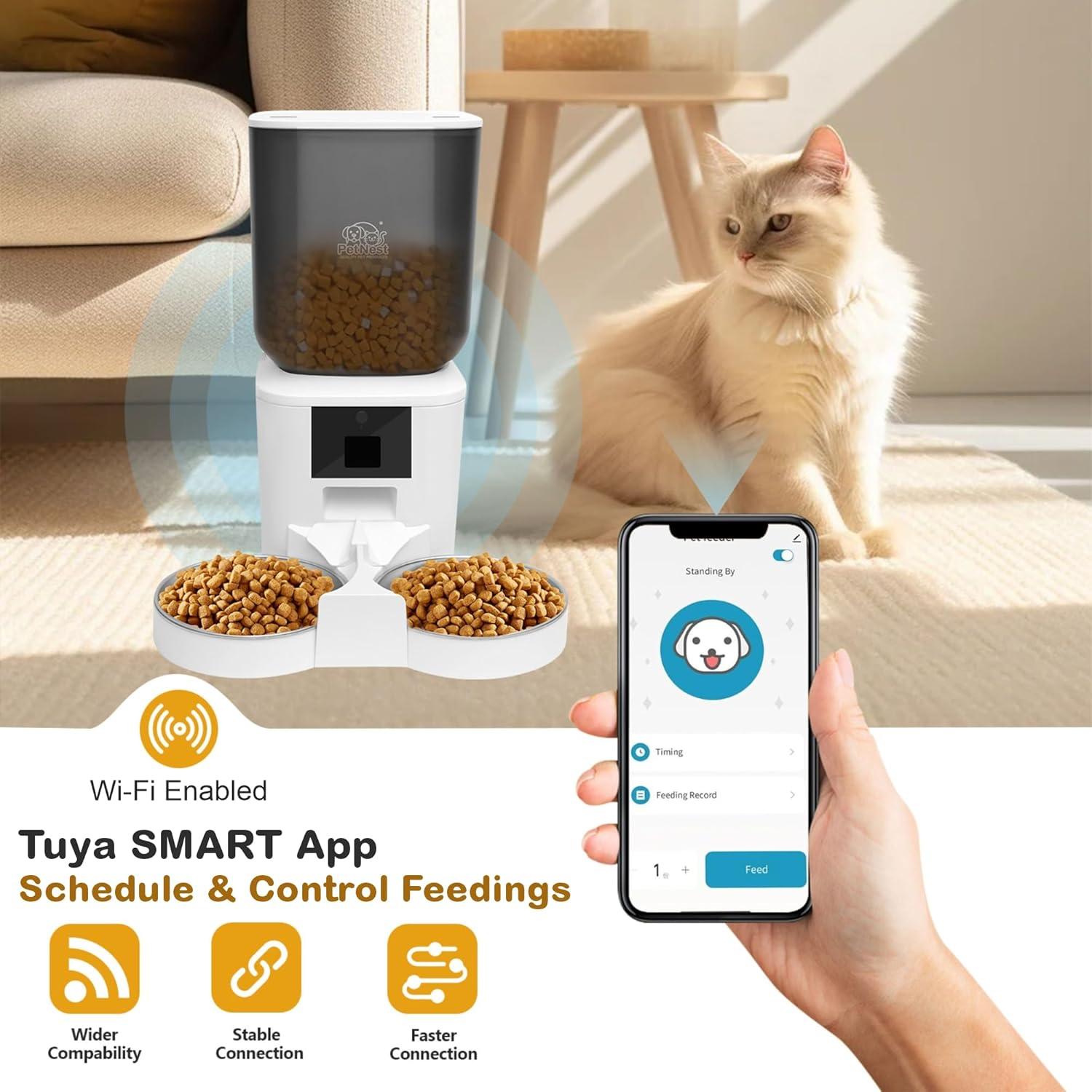 Dispensador Automático de Comida 8L para Perros y Gatos - WiFi, App, Cámara HD