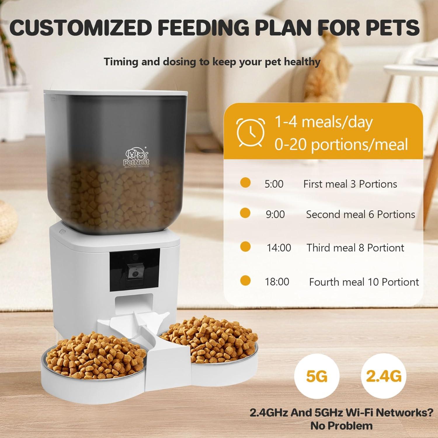 Dispensador Automático de Comida 8L para Perros y Gatos - WiFi, App, Cámara HD
