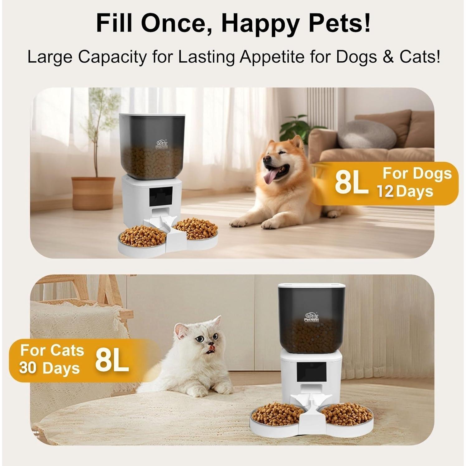 Dispensador Automático de Comida 8L para Perros y Gatos - WiFi, App, Cámara HD
