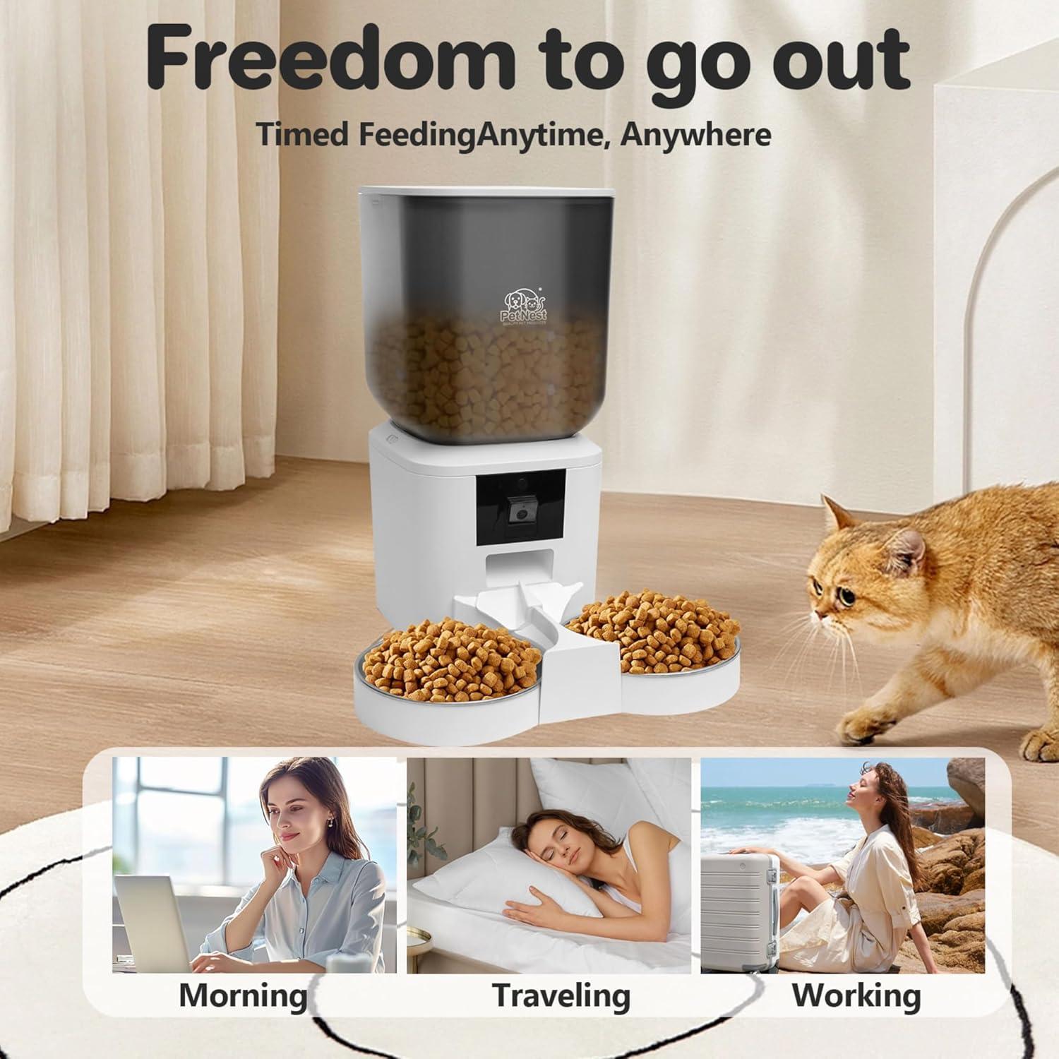 Dispensador Automático de Comida 8L para Perros y Gatos - WiFi, App, Cámara HD