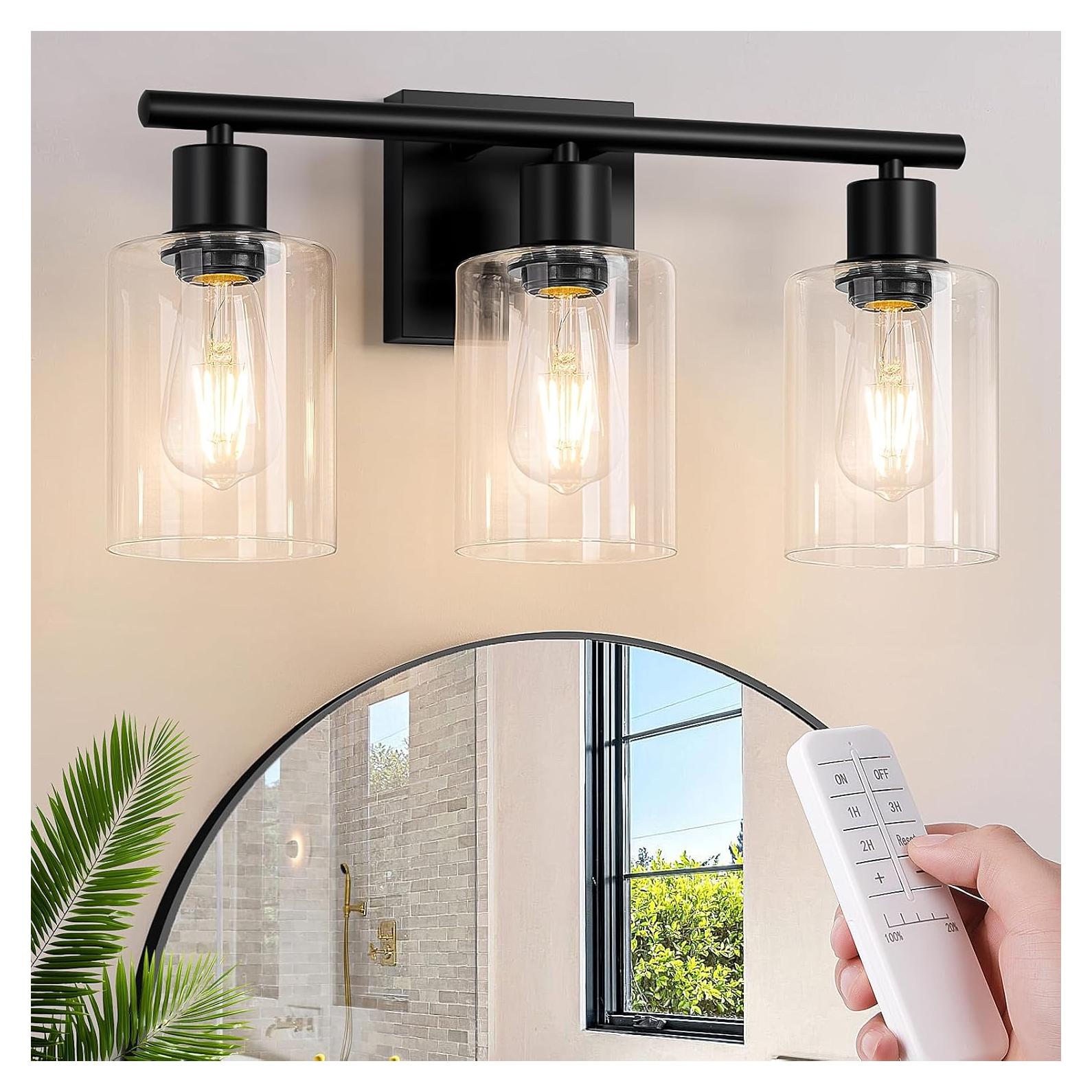 Aplique de Pared Inalámbrico Brightever Negro 3 Luces con Control Remoto