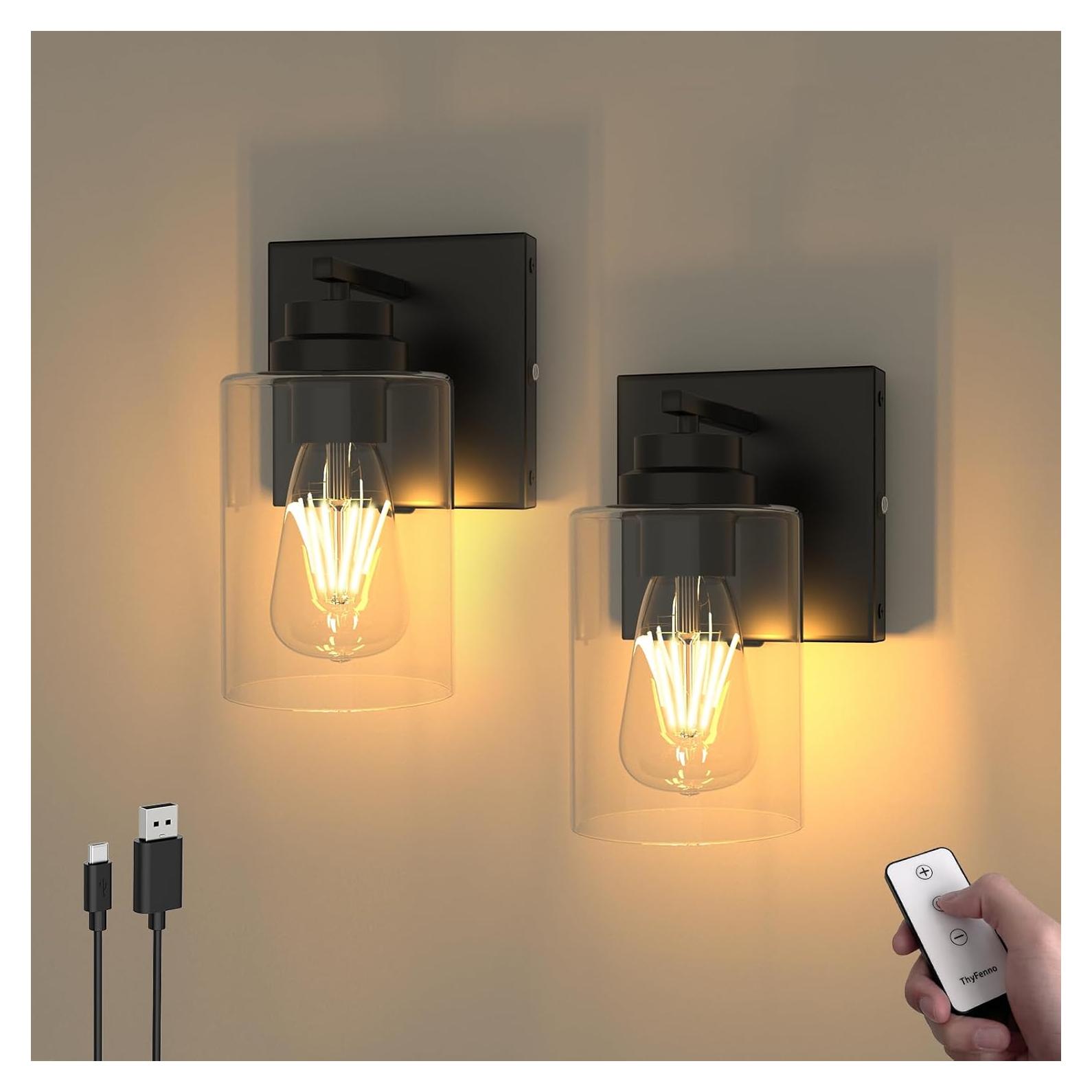 Aplique de pared ThyFenno con control remoto, set de 2, negro