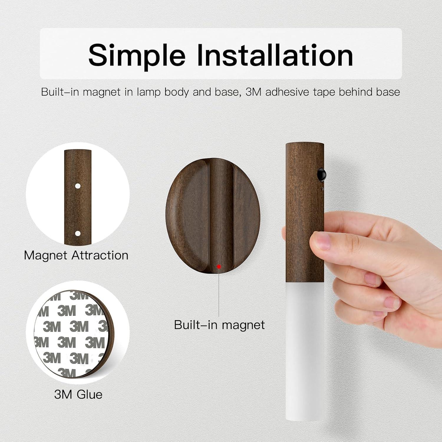 Luz de Sensor de Movimiento Miebul LED Recargable 2PCS Madera de Nogal