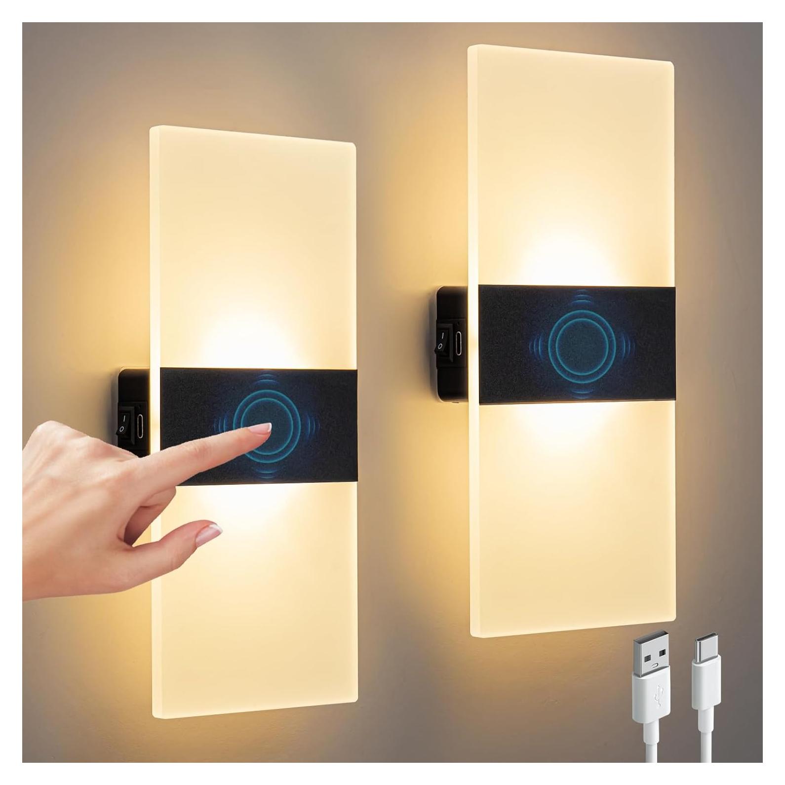 Juego de Apliques de Pared LED SURPALIG 2PCS Táctil 4000mAh