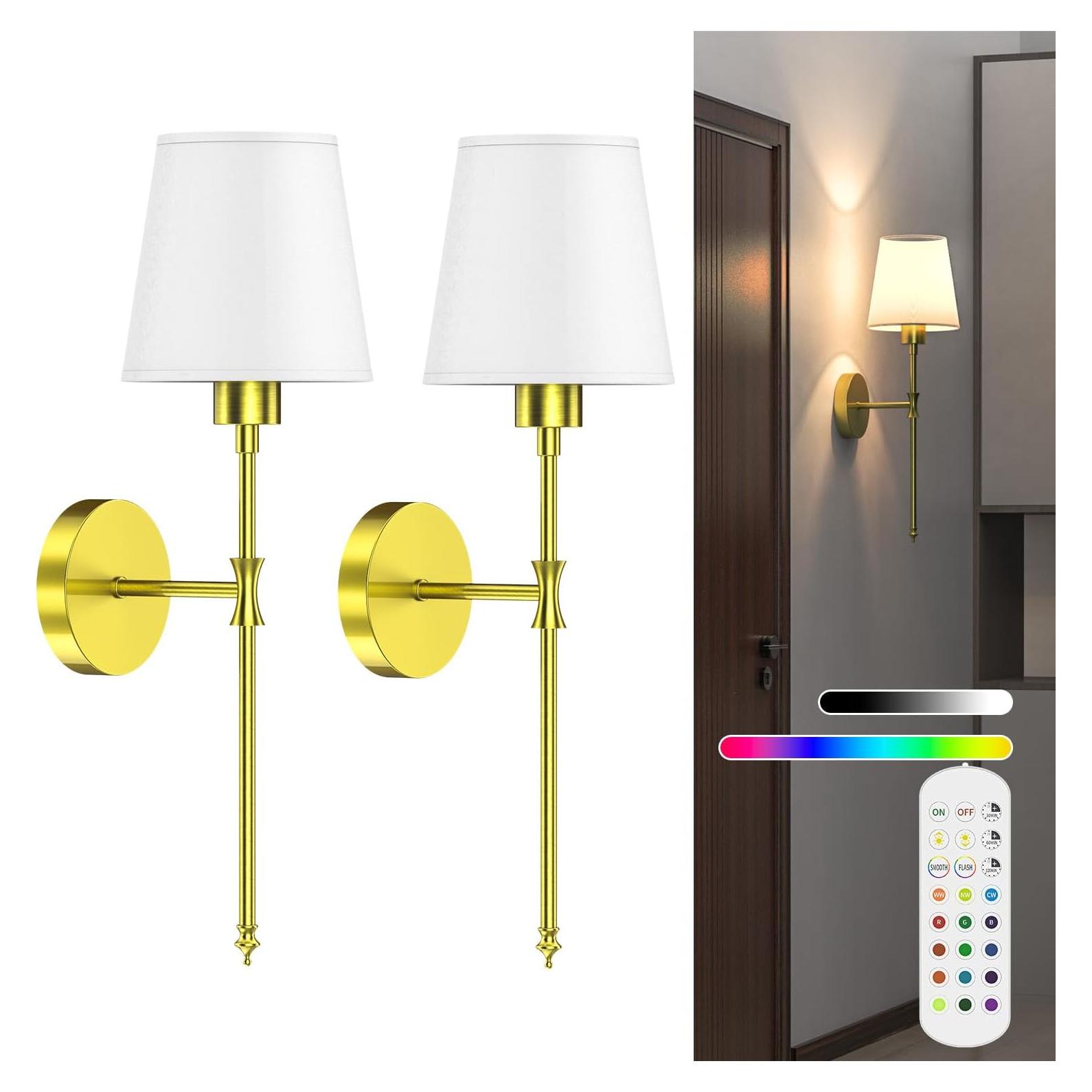 Aplique de pared Viyawise dorado, juego de 2 luces recargables