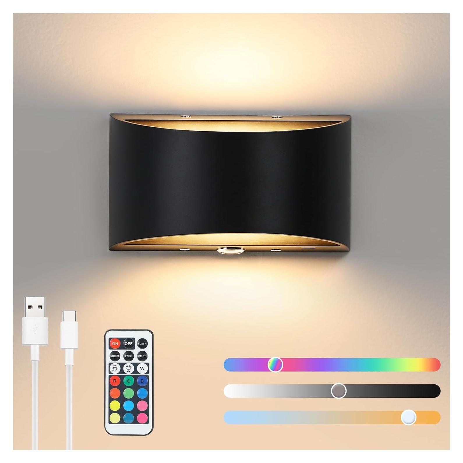 Aplique de Pared Inalámbrico Lightess Negro LED RGB 13 Colores