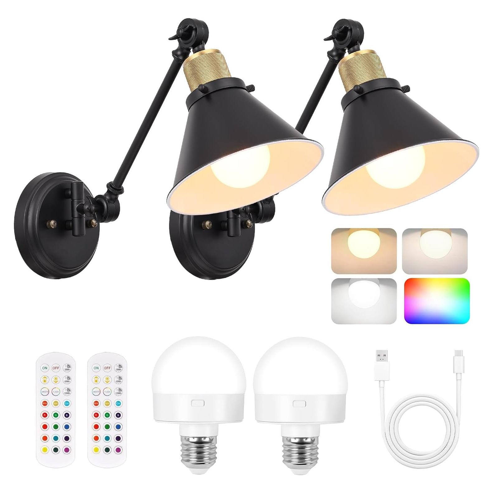 Aplique de Pared Inalámbrico TRLIFE, Juego de 2, Regulable y RGB