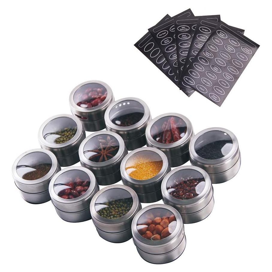 Set de 12 Latas Magnéticas de Especias Sanvcomy - Acero Inoxidable