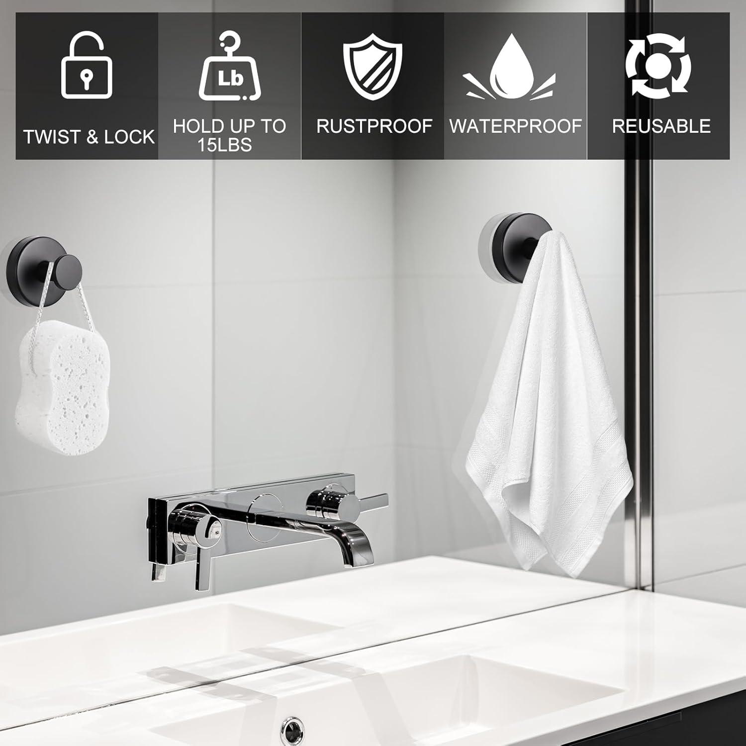 Ganchos de Succión Dntorx Acero Inoxidable Negro - Paquete de 2