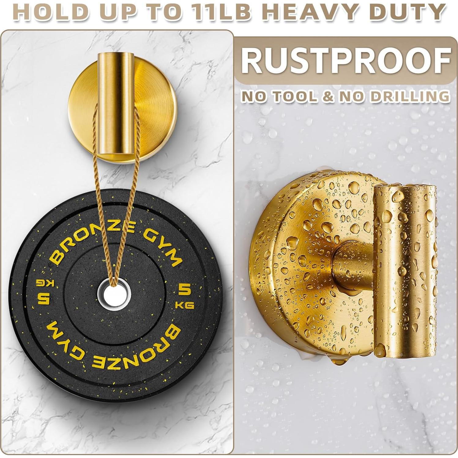 Ganchos de Ventosa Fenas para Baño y Cocina - 2 Unidades Oro Cepillado