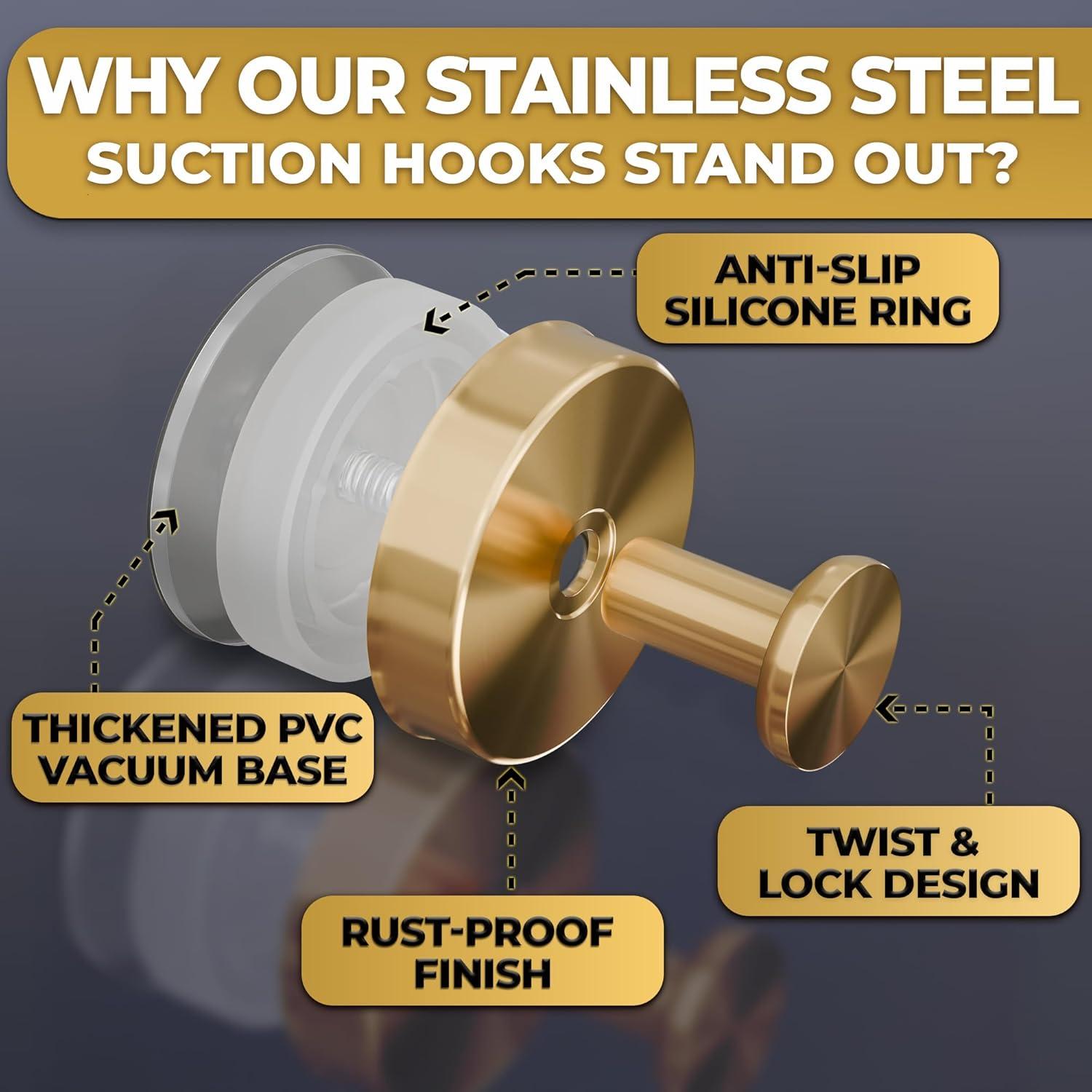 Ganchos de Ducha Dorados Novsix - 2 Pcs Ventosa 5Kg