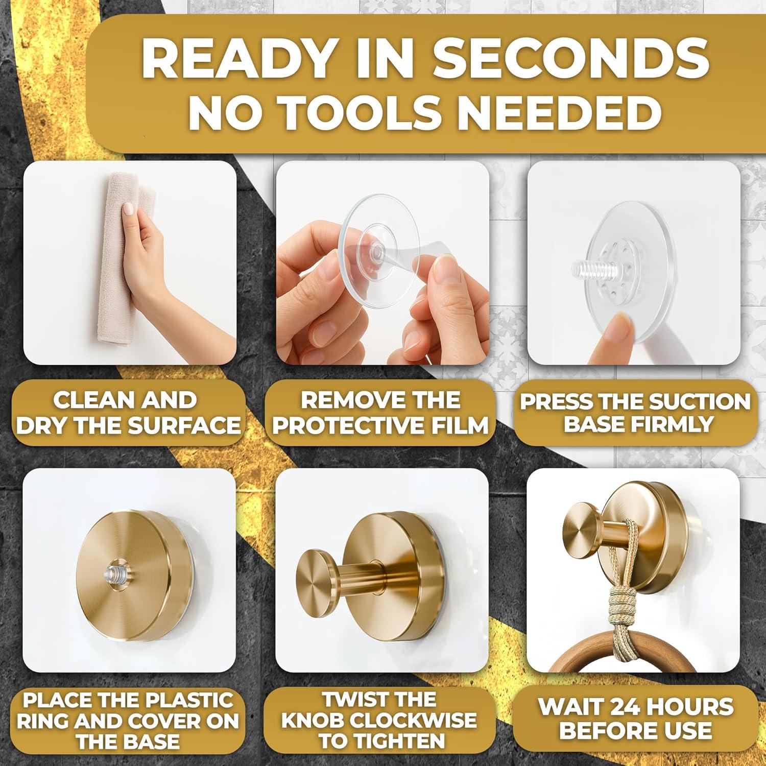 Ganchos de Ducha Dorados Novsix - 2 Pcs Ventosa 5Kg