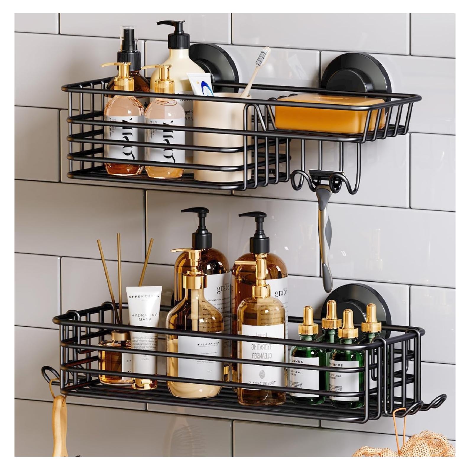 Caddy de Ducha TAILI Negro con Ventosas y Ganchos - 2 Piezas