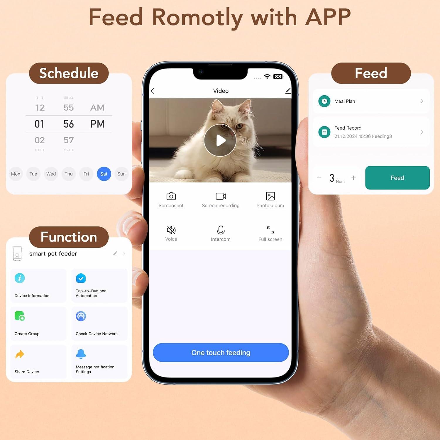 Comedero Automático Olfjurk 4L para Perros y Gatos con APP