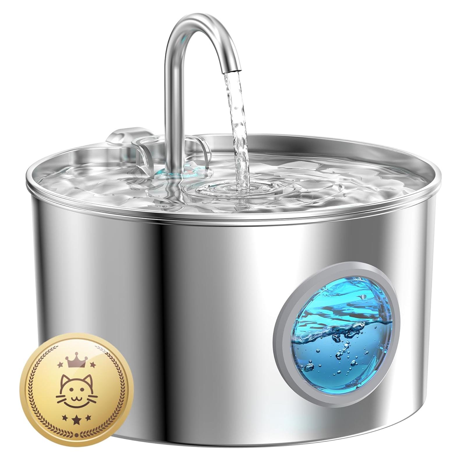 Fuente de Agua para Gatos GIOTOHUN 2.2L Acero Inoxidable Silenciosa