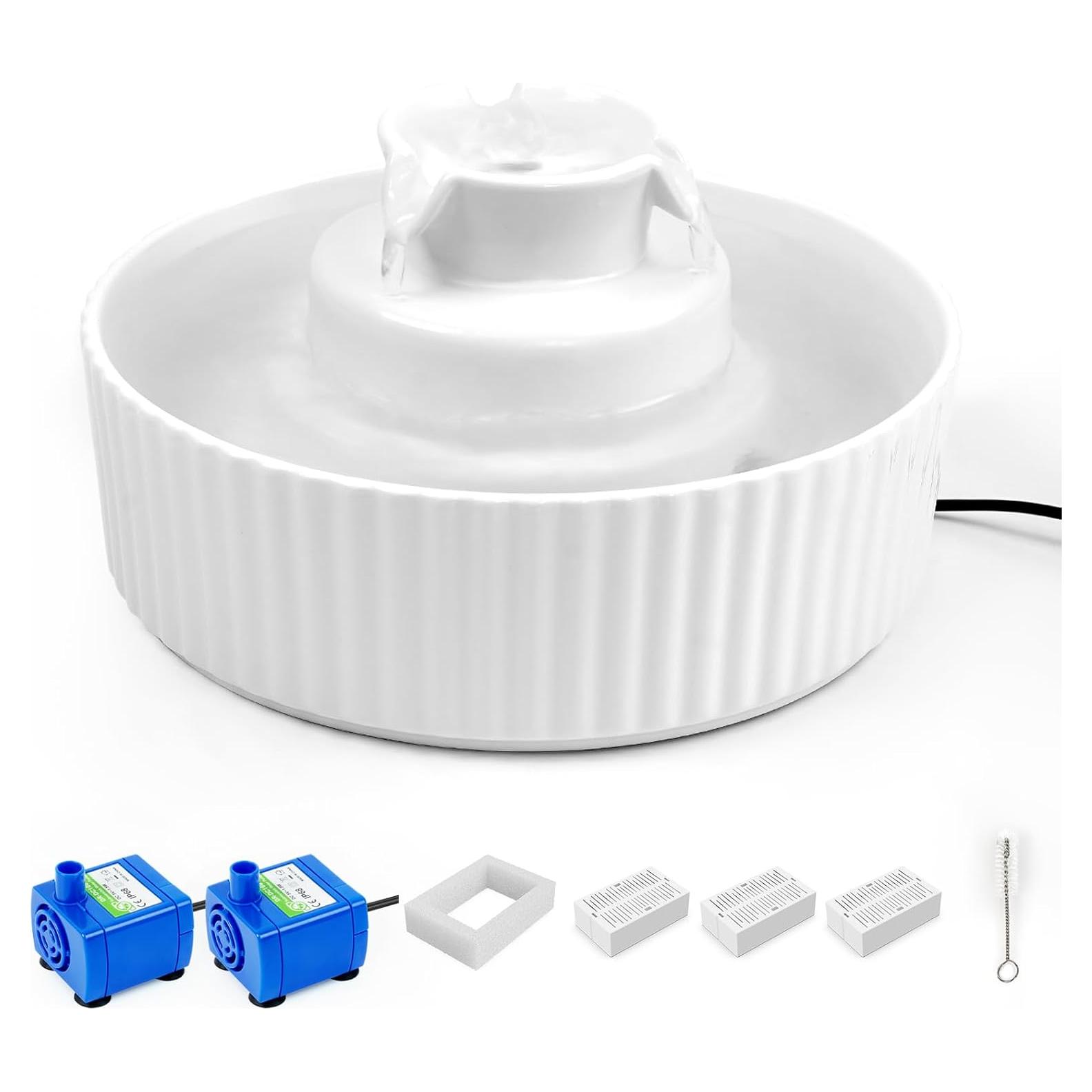 Fuente de Agua para Gatos Waatoos 2.1L Cerámica Blanca con Filtros