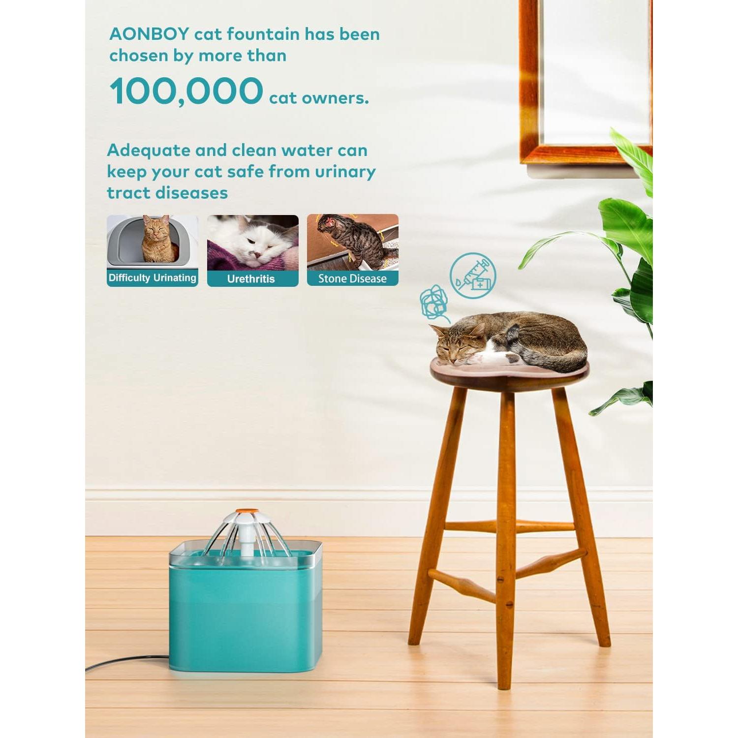 Fuente de Agua para Gatos AONBOY 2L Ultra Silenciosa LED