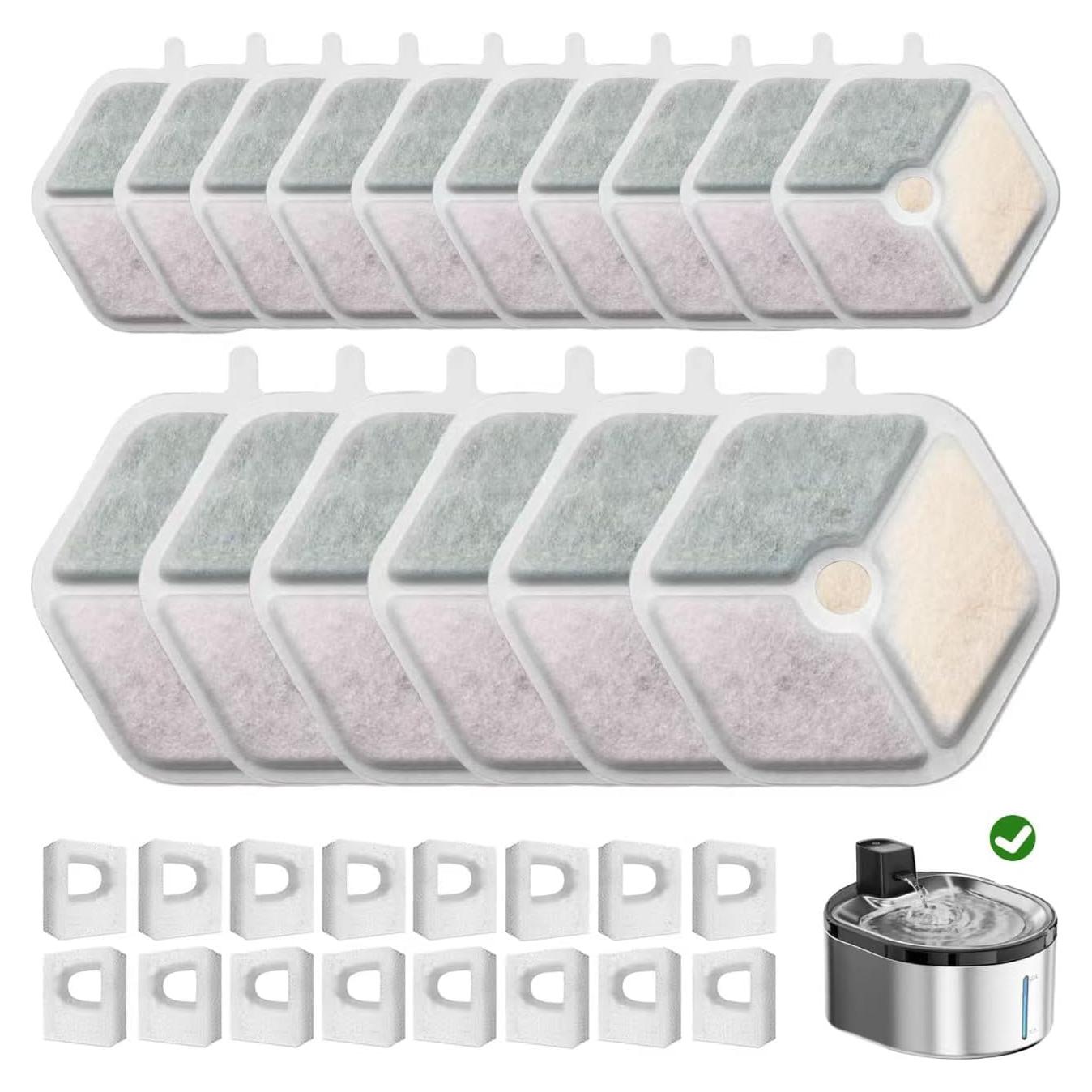 Paquete de 16 Filtros y 16 Esponjas OUPUSES para Fuente de Agua Gatos