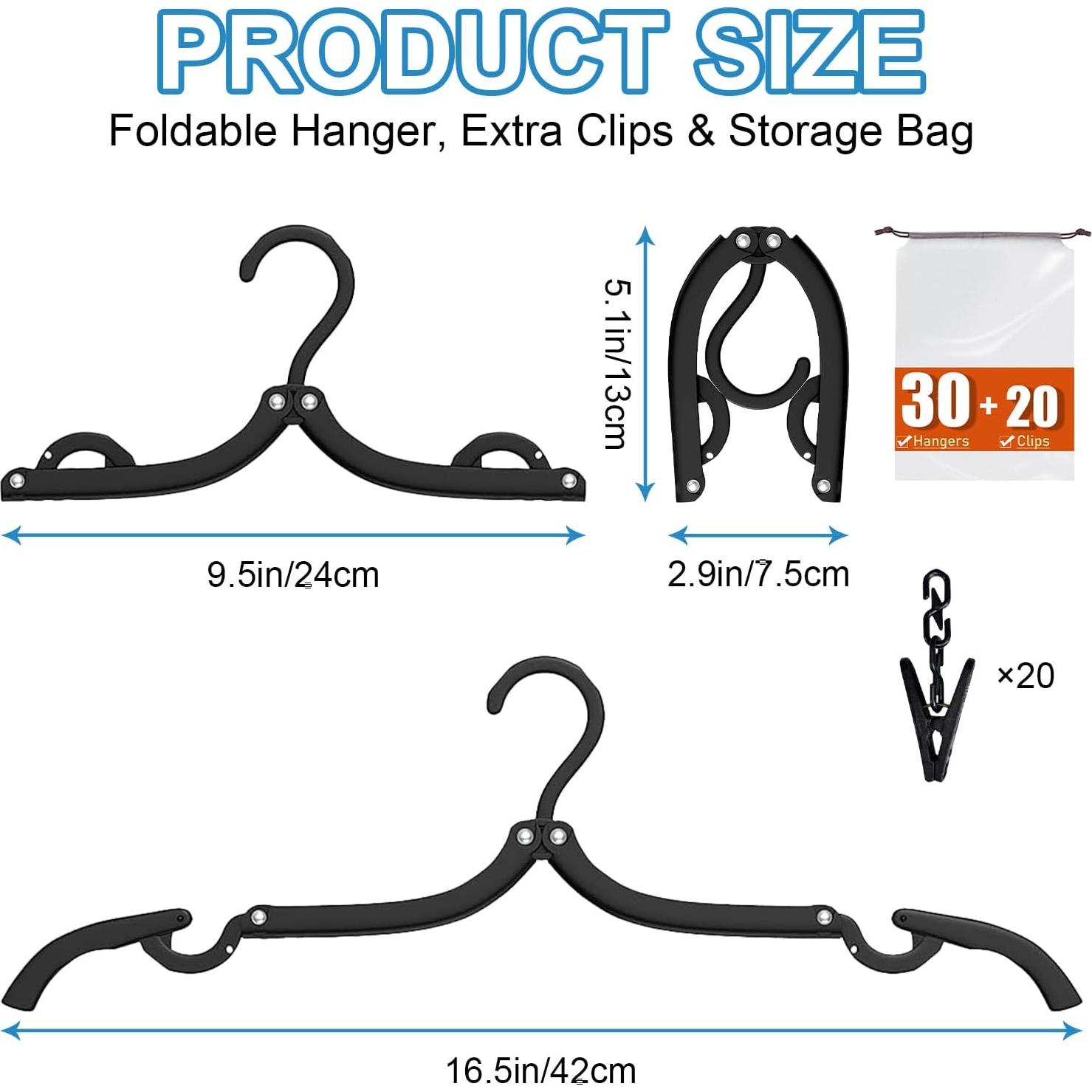 30 Perchas de Viaje Plegables Trubetter con 10 Clips - Ligero