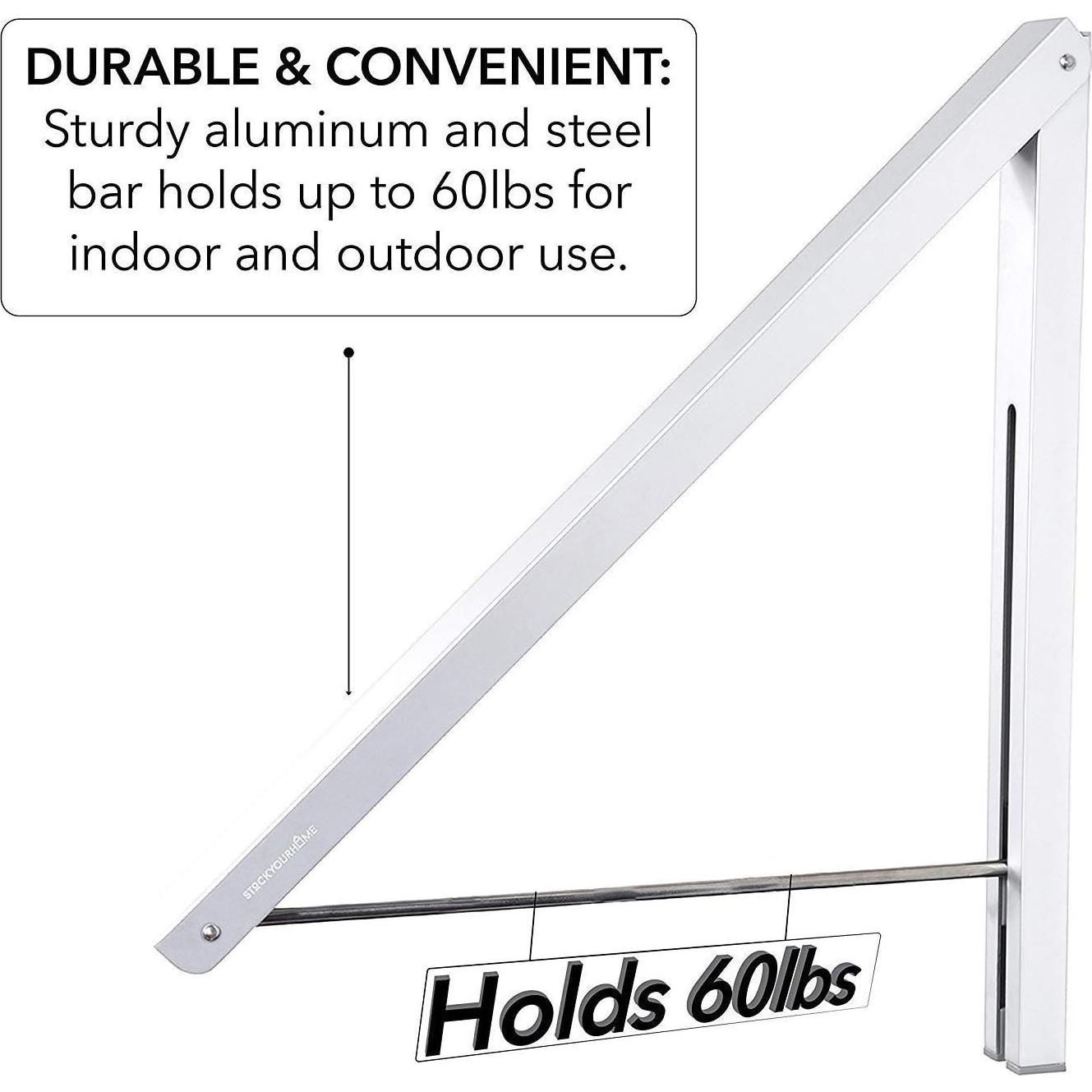 Single Foldable Clothing Rack, Wall-Mounted Retractable Clothes Hanger for Laundry Dryer Room, Hanging Drying Rod, Small Collapsible Folding Garment Racks, Dorm Accessories (White)