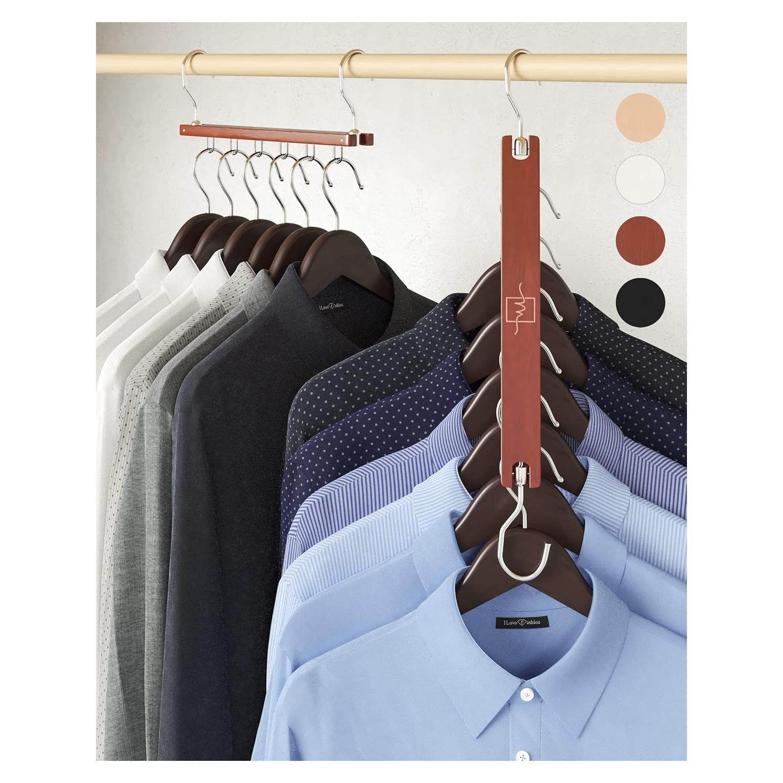 Perchas Ahorra Espacio MORALVE - 4 Piezas de Madera de Haya