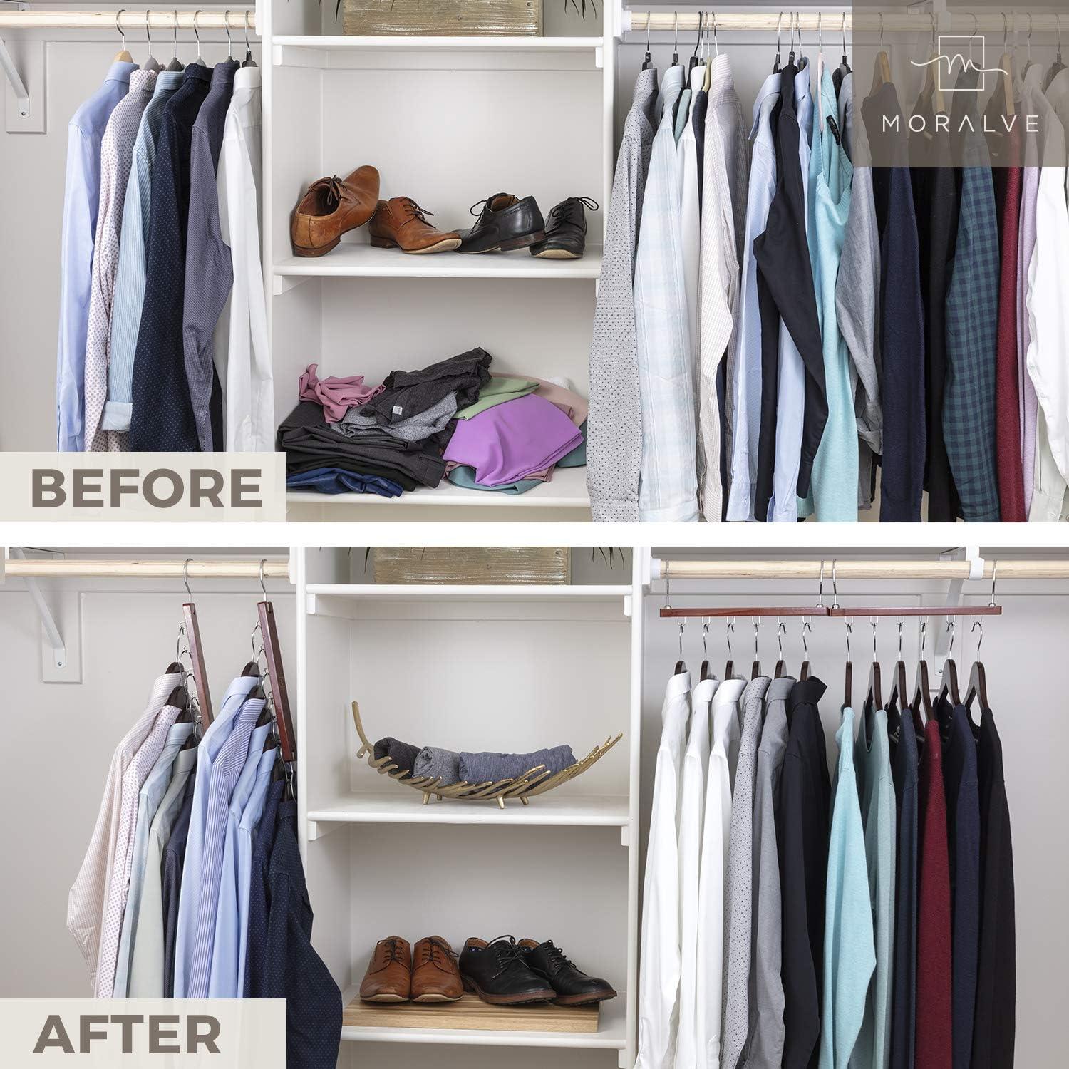 Perchas Ahorra Espacio MORALVE - 4 Piezas de Madera de Haya