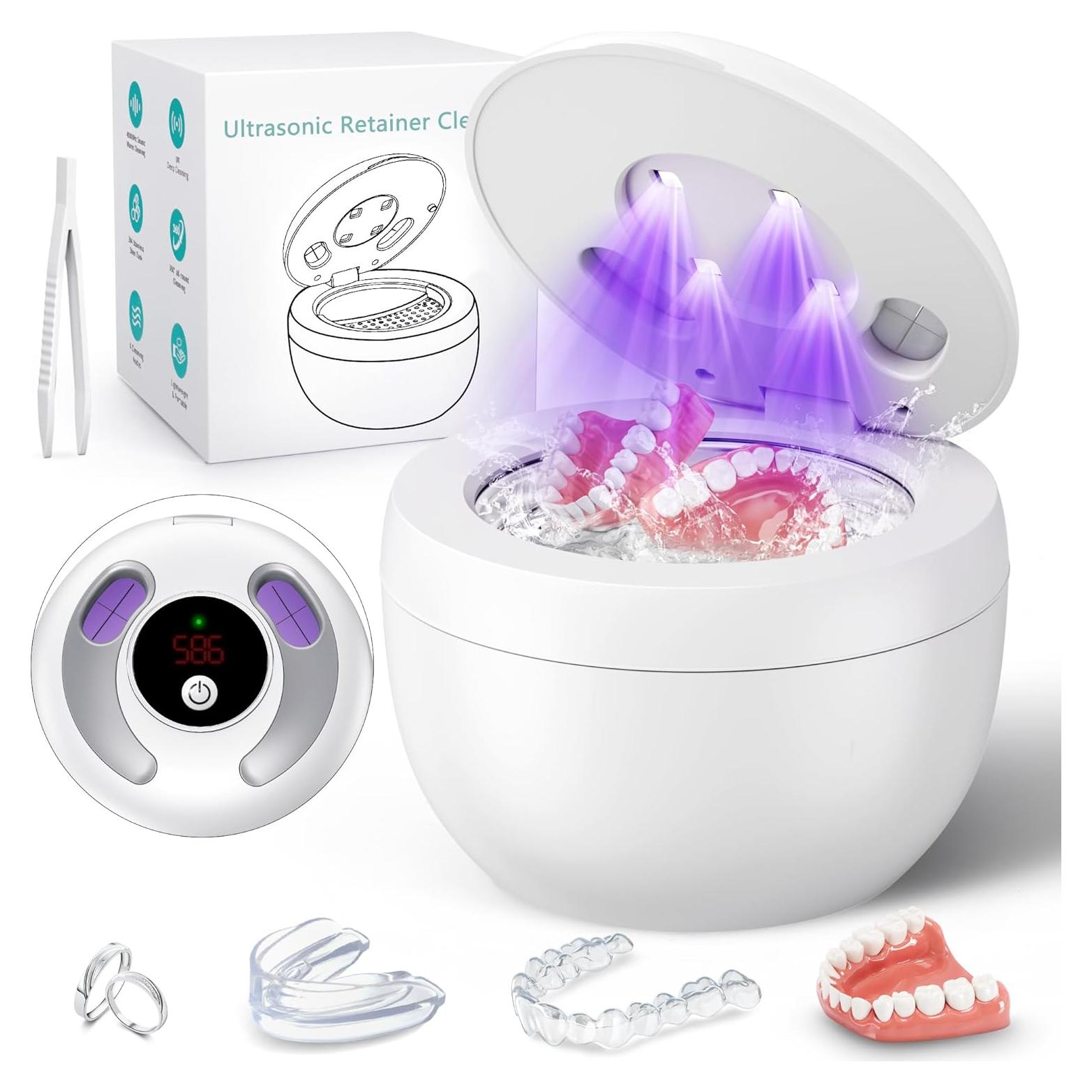 Limpiador ultrasónico MUAYSY 200ML con luz UV 45kHz blanco