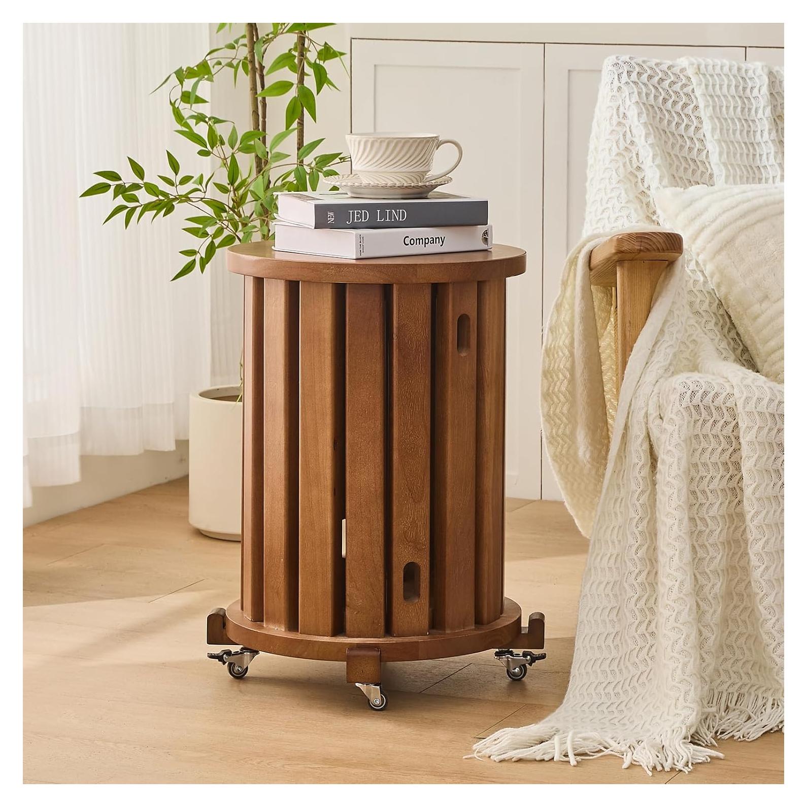 Mesa Lateral Apilable CozyDH 4 en 1 de Madera con Ruedas