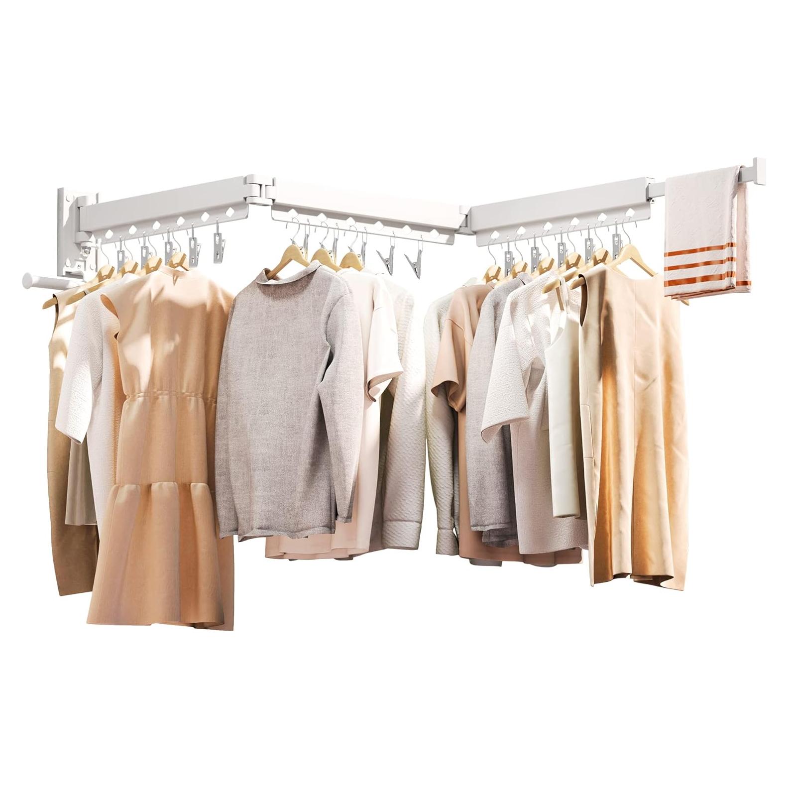 Perchero de Ropa Plegable ZdwCyl Montado en Pared 100kg Blanco