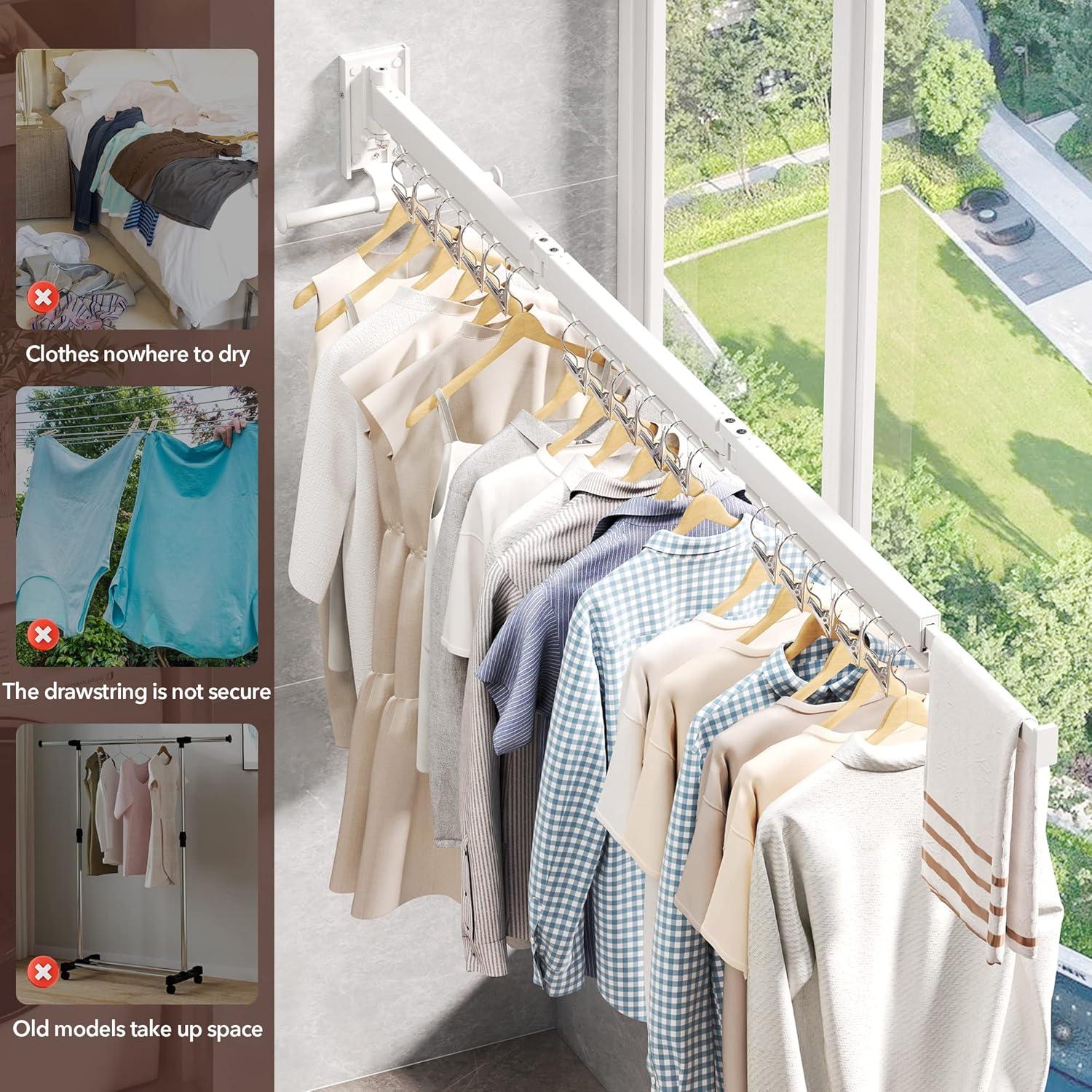 Perchero de Ropa Plegable ZdwCyl Montado en Pared 100kg Blanco