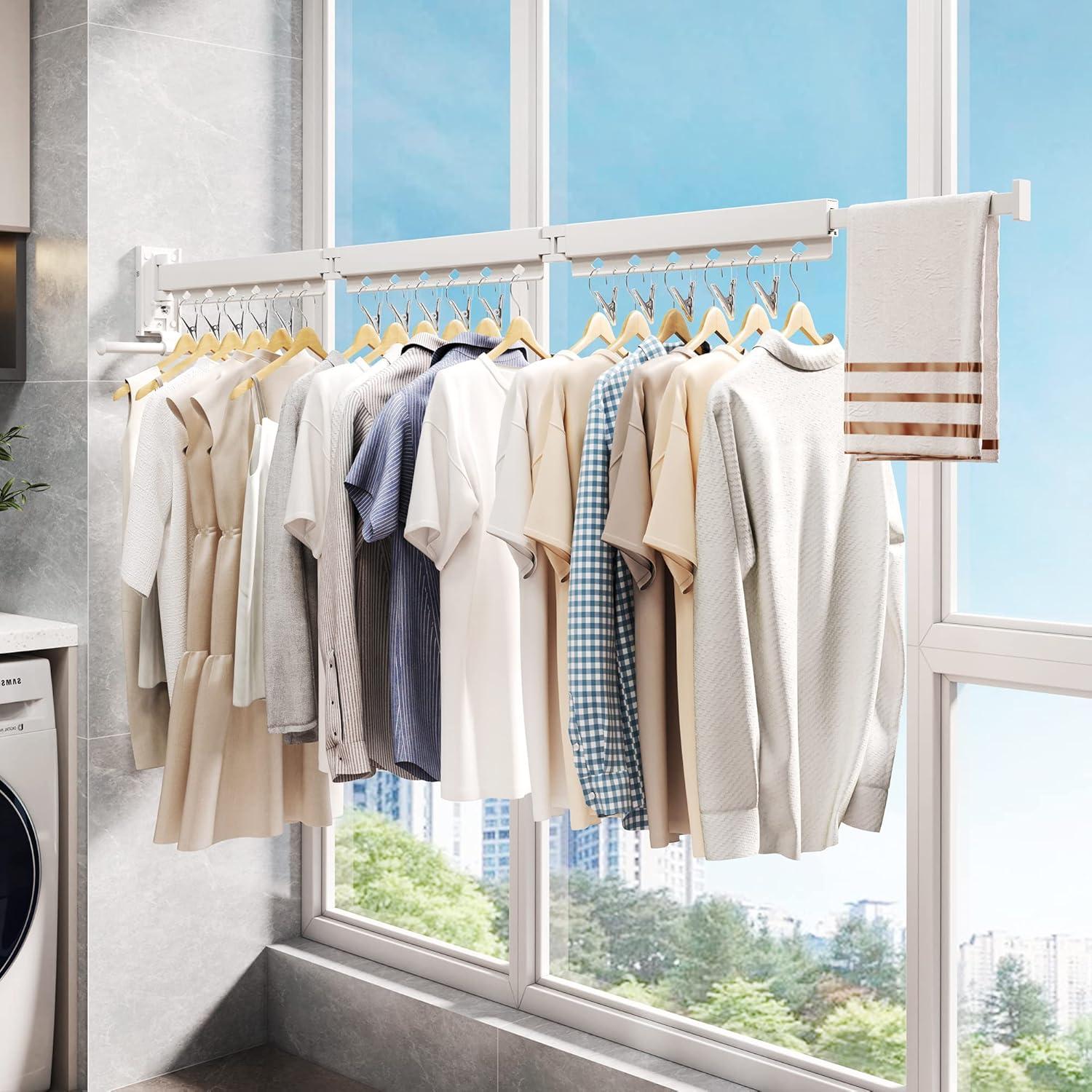 Perchero de Ropa Plegable ZdwCyl Montado en Pared 100kg Blanco