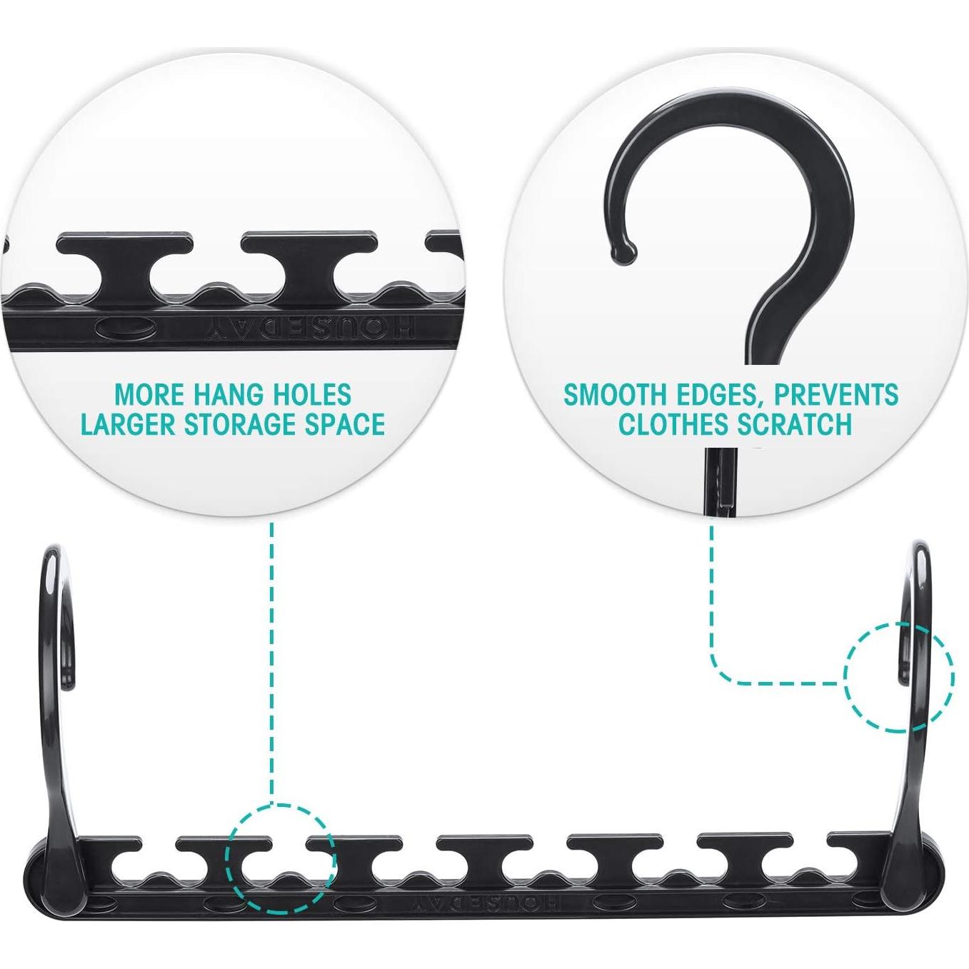 Perchas de Plástico HOUSE DAY 12 Pzas Ahorra Espacio Negro